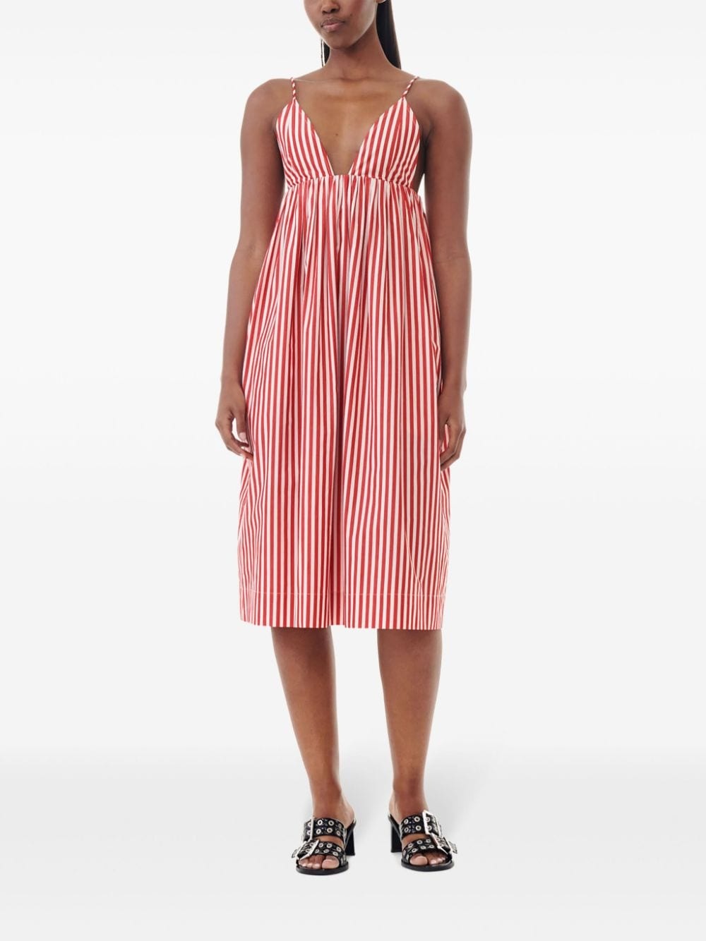 striped V-neck dress - 2