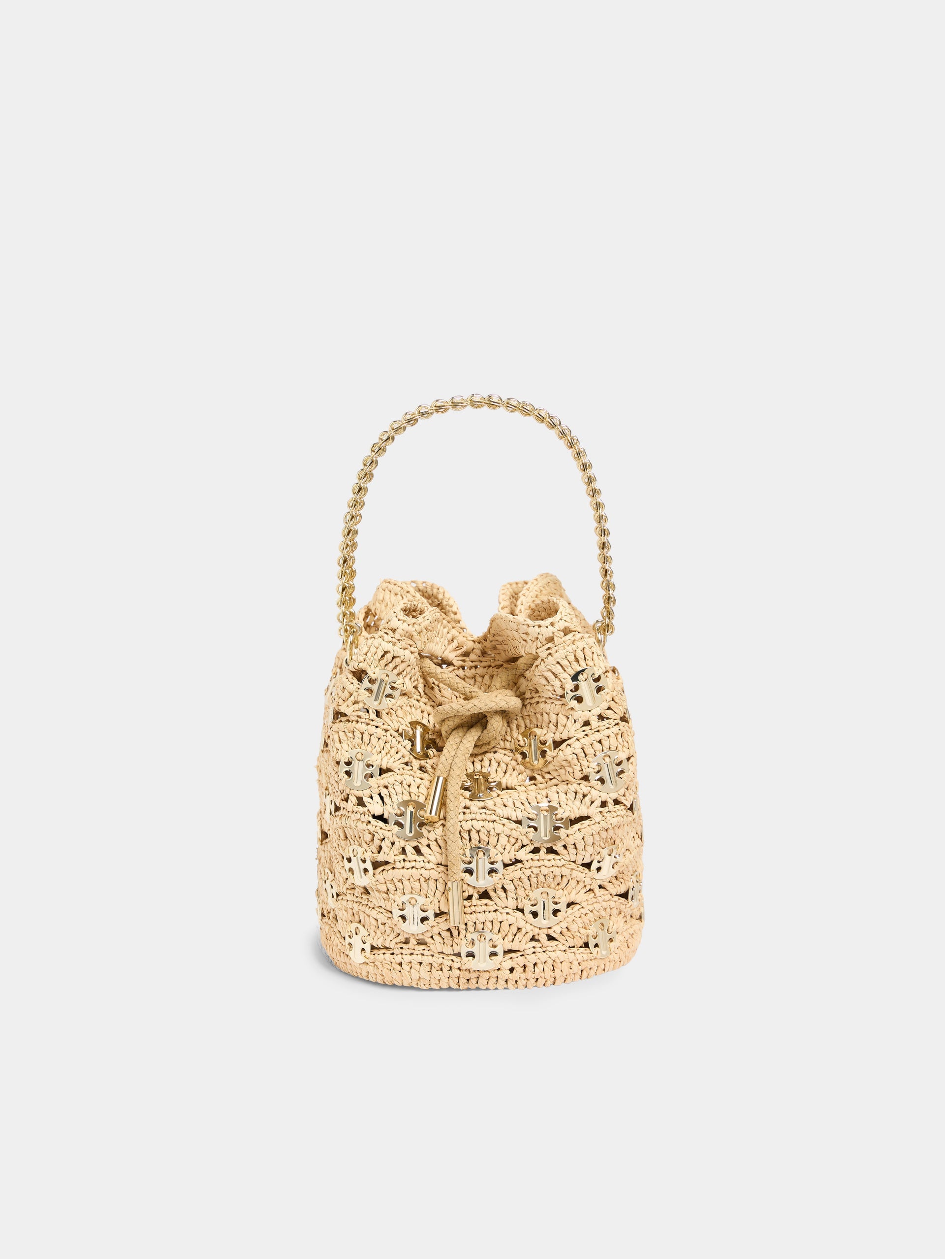 NEW RAPHIA WAVE PACO BUCKET BAG WITH SIGNATURE 1969 DISCS - 6