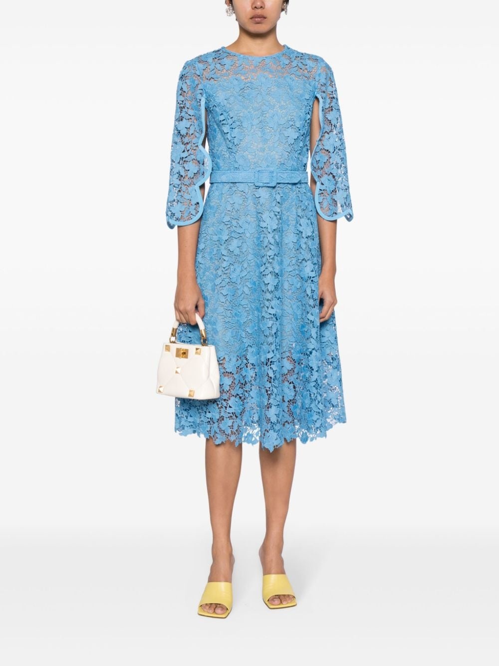 floral-lace belted midi dress - 2