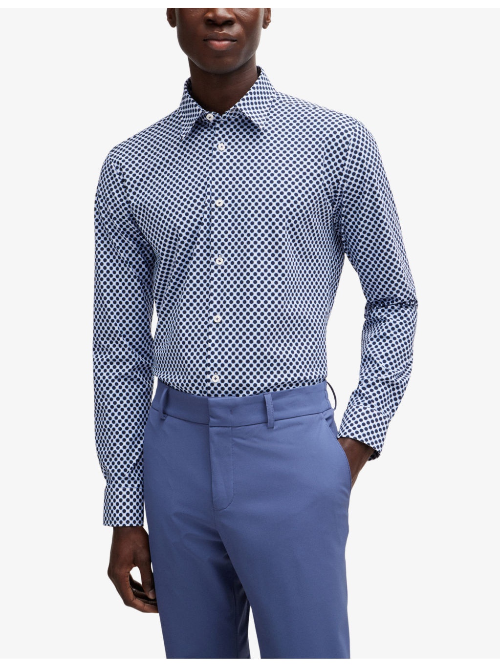 Slim-fit micro square-print stretch-woven shirt - 3