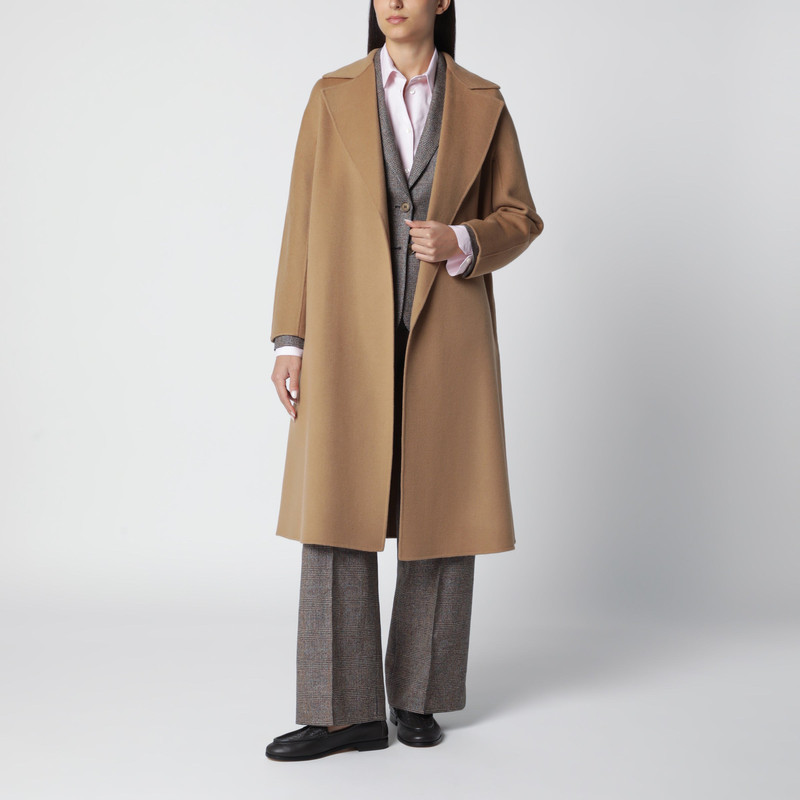 Camel belted coat in wool blend 1
