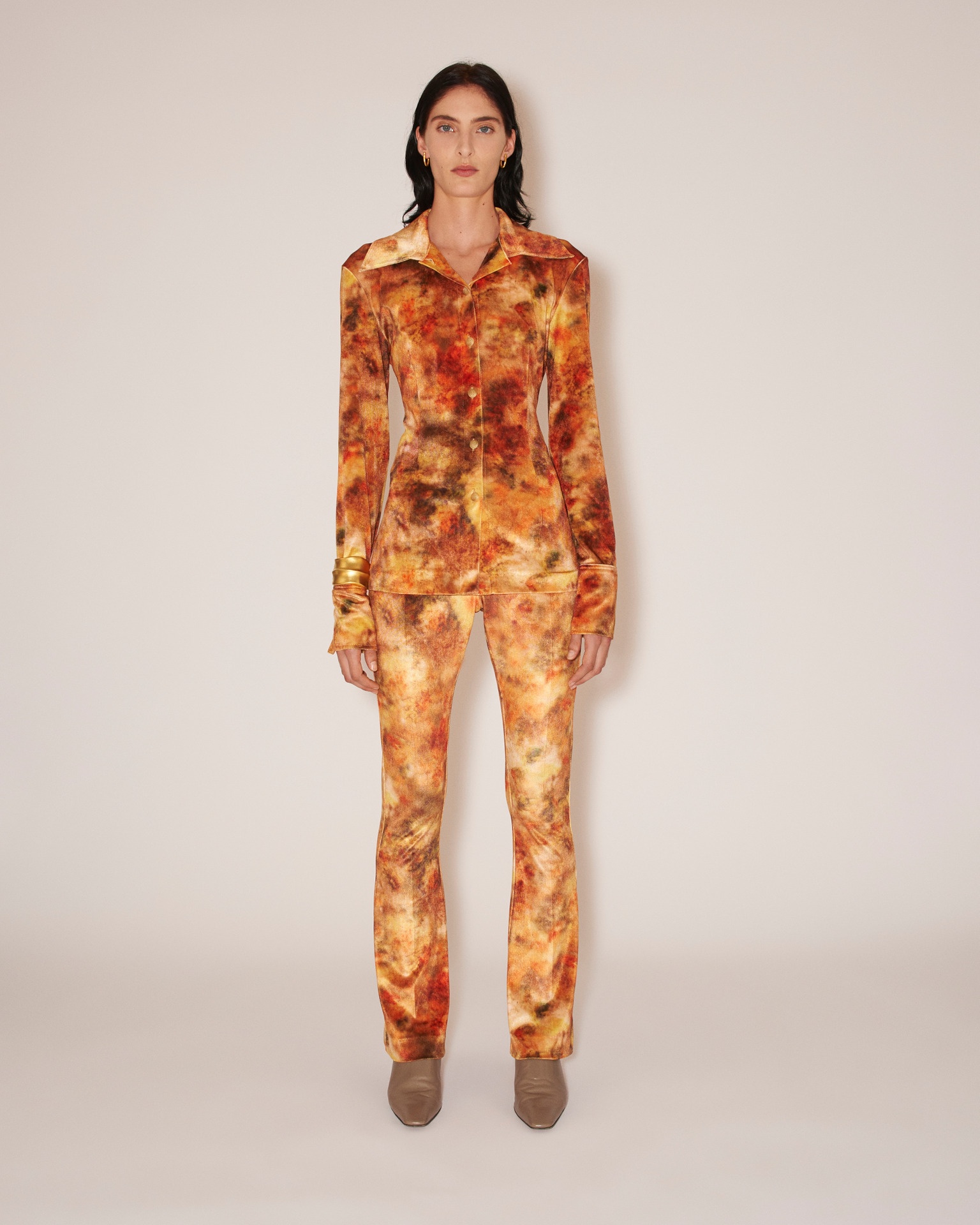 MILENA - Printed stretch-velvet pants - Hazy floral - 2