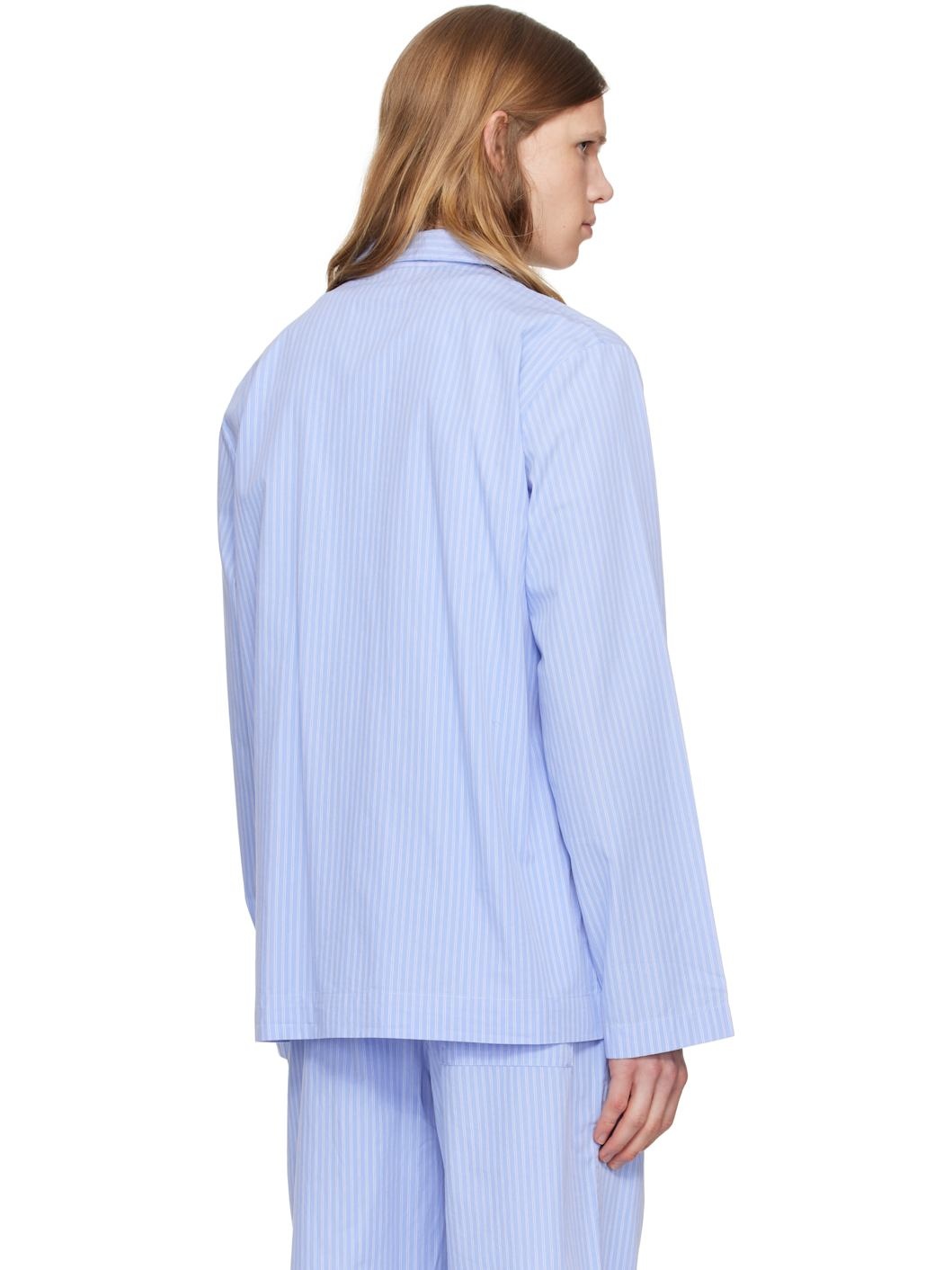 Blue Poplin Long-Sleeved Pyjama Shirt - 3