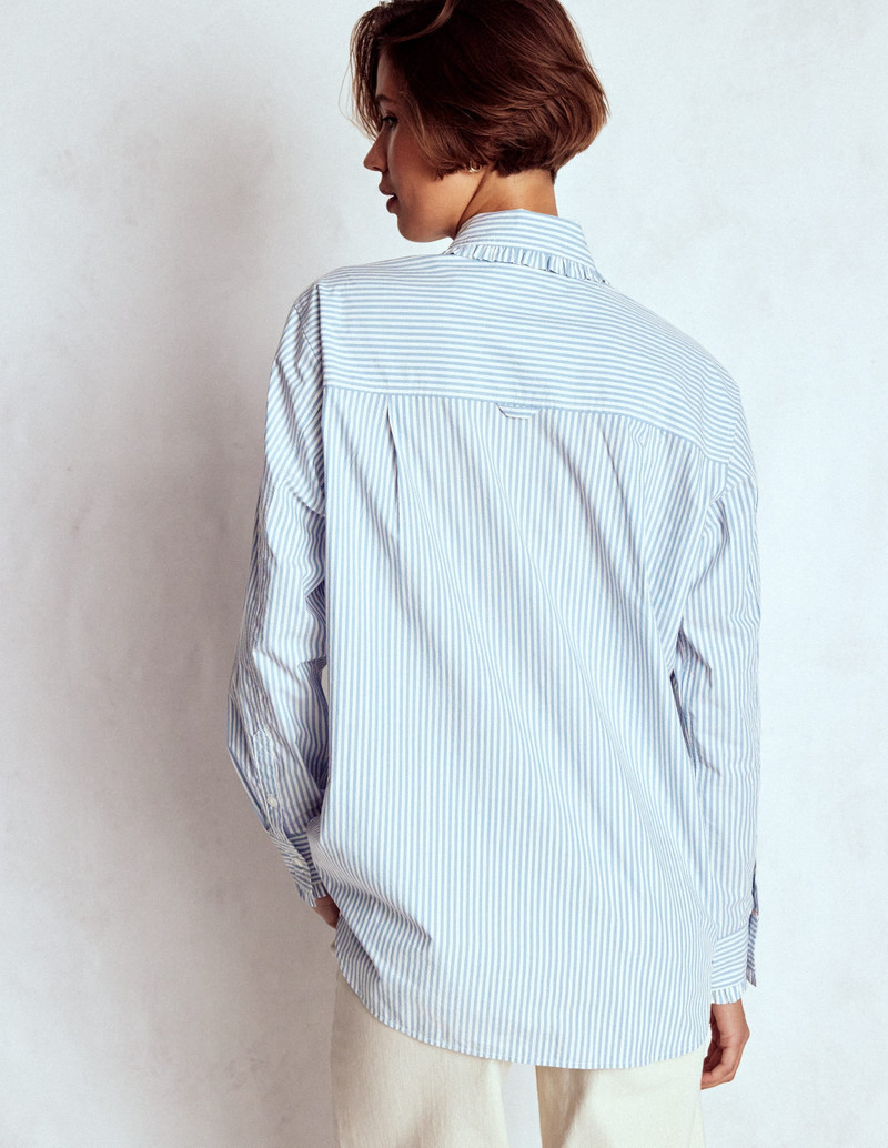 Sadie Relaxed Cotton Shirt-Faded Denim and Ivory Stripe 4