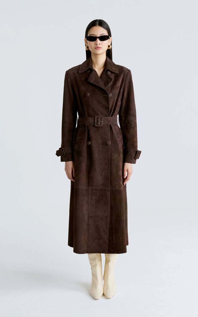 NOUR HAMMOUR Tate Double-Breasted Lambskin Trench brown outlook