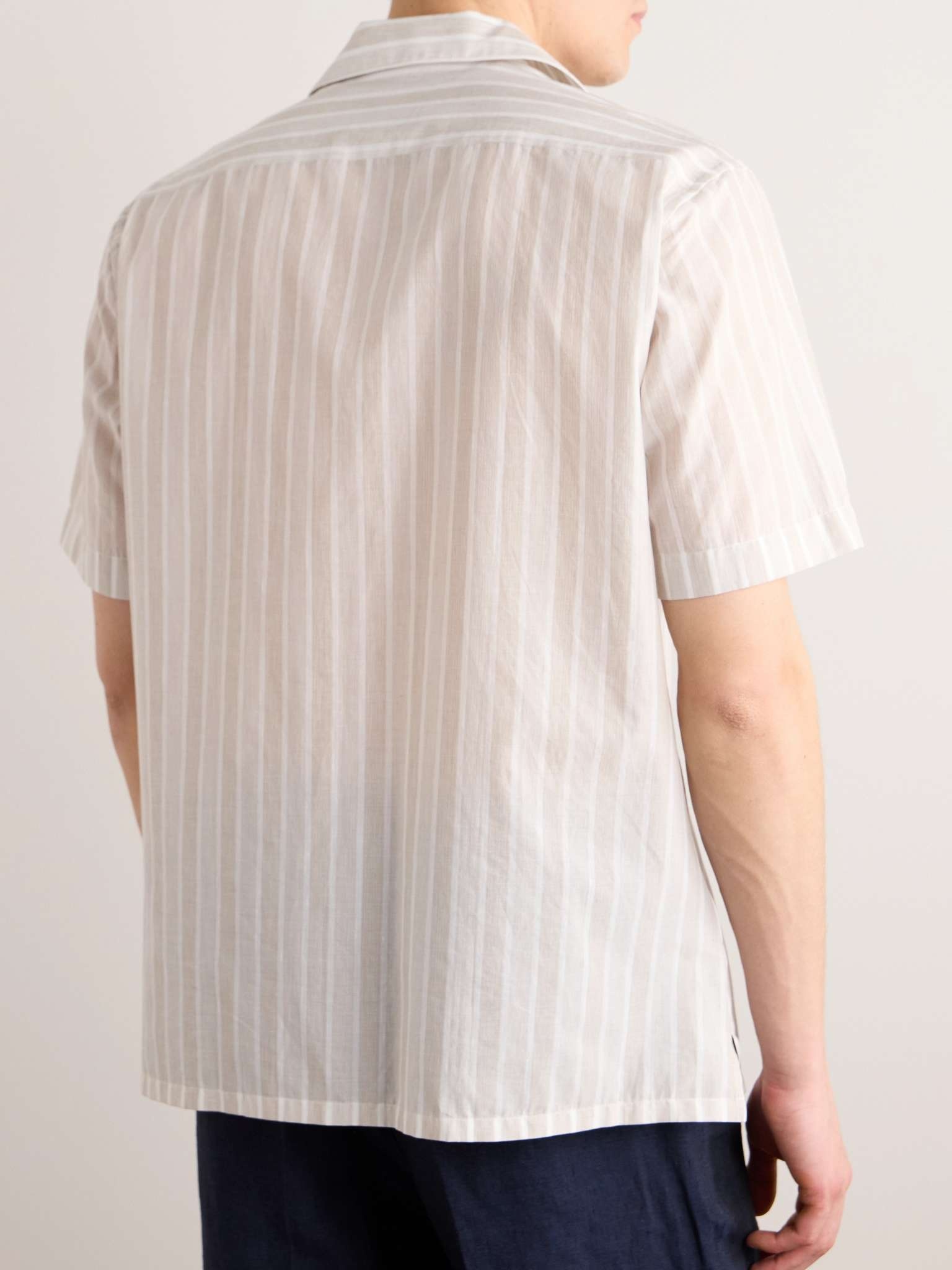 Convertible-Collar Striped Cotton and Linen-Blend Shirt - 3