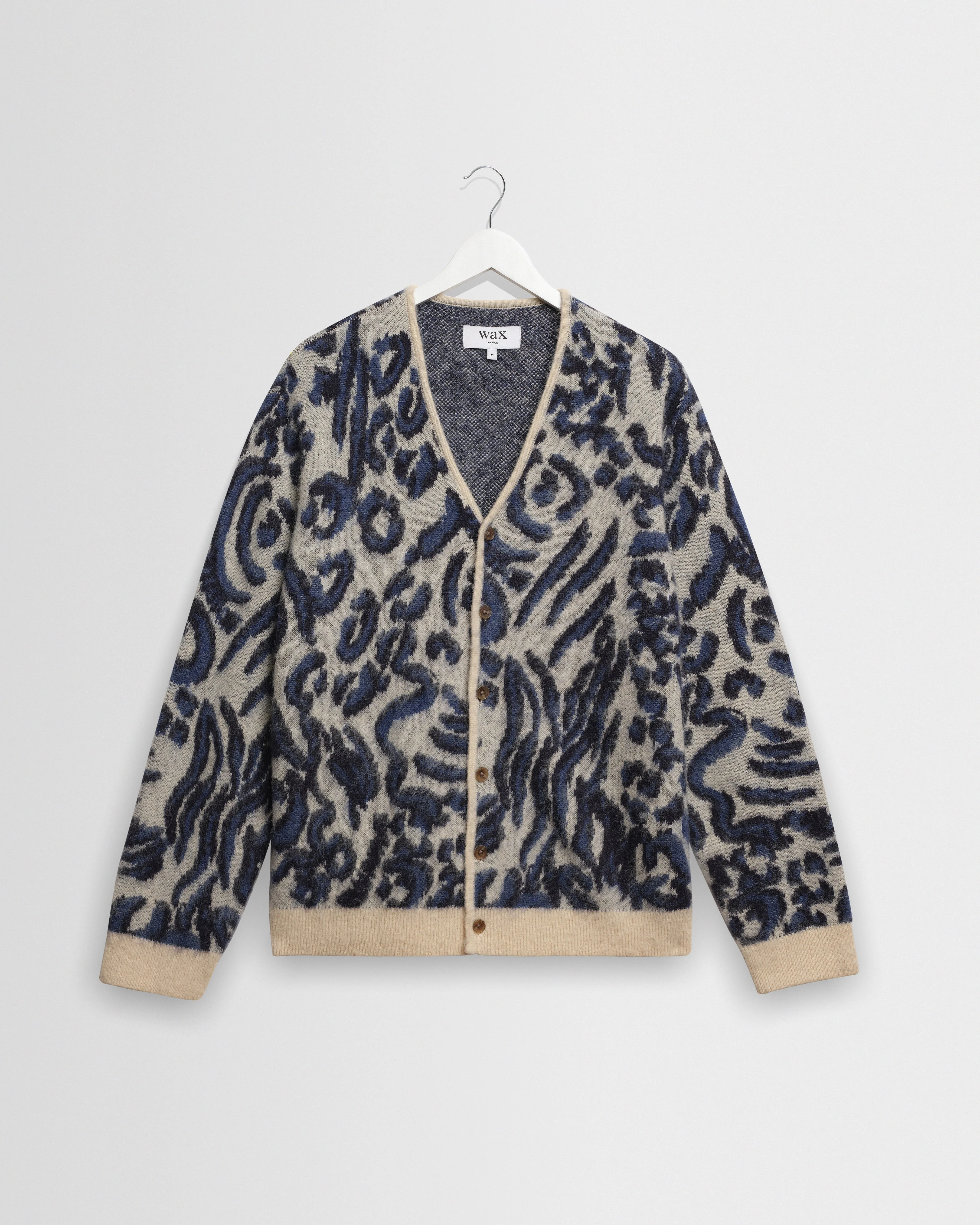 Alban - Ecru And Navy Abstract Animal Print Knit Cardigan - 1