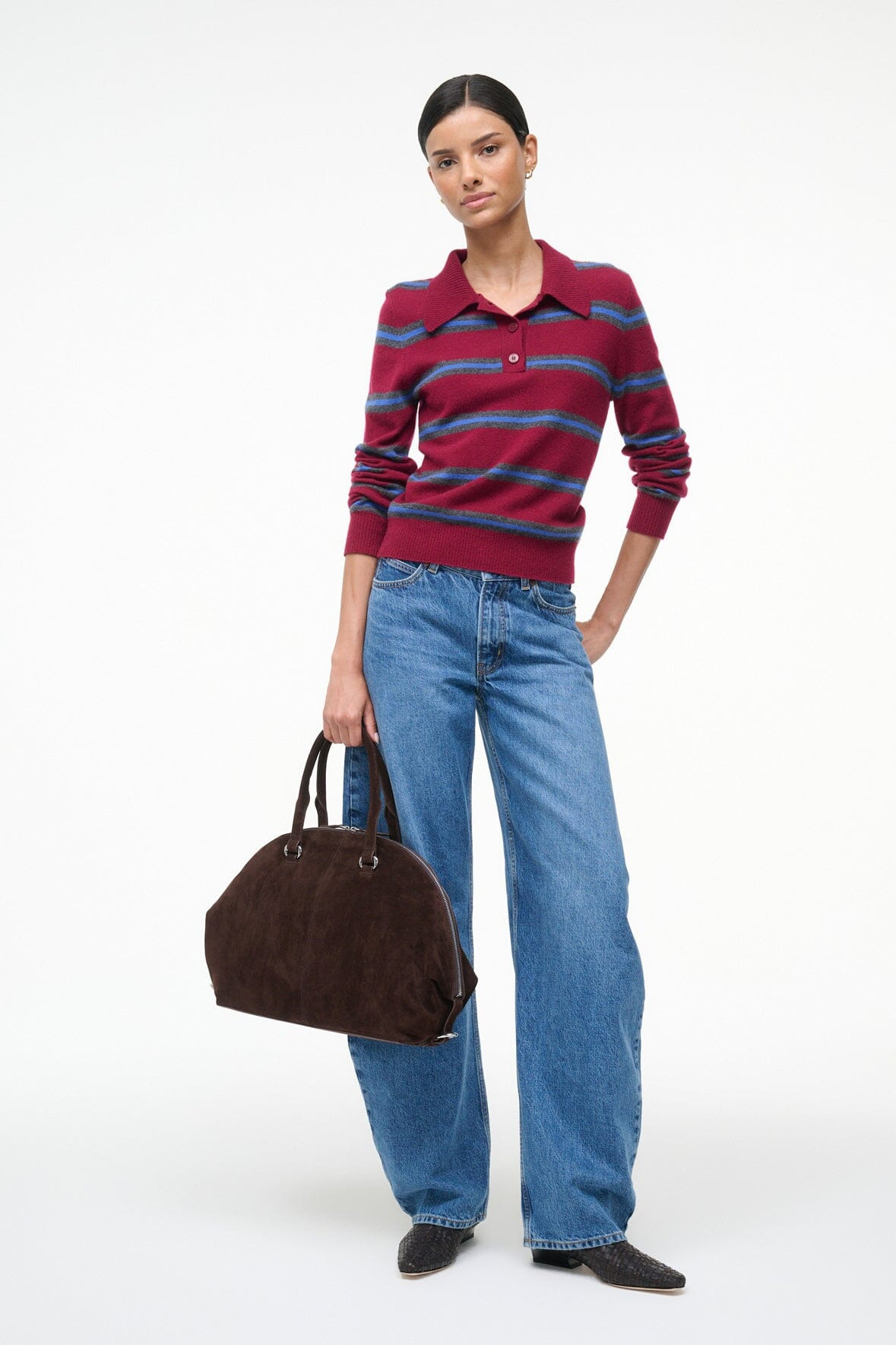 STAUD GEMMA CASHMERE SWEATER CRIMSON STRIPE - 2