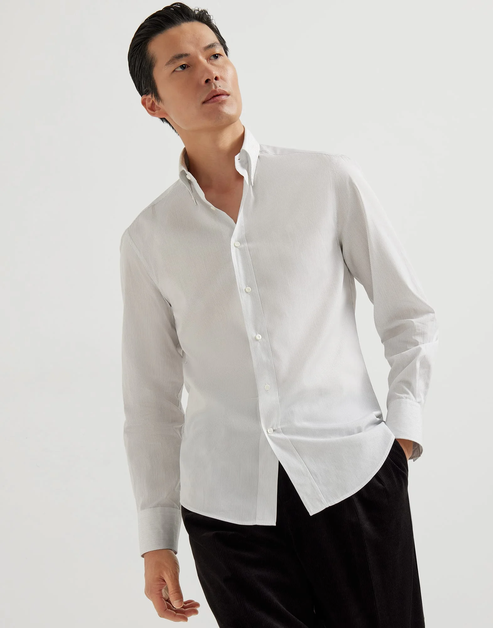 Striped poplin shirt with button-down collar - 1