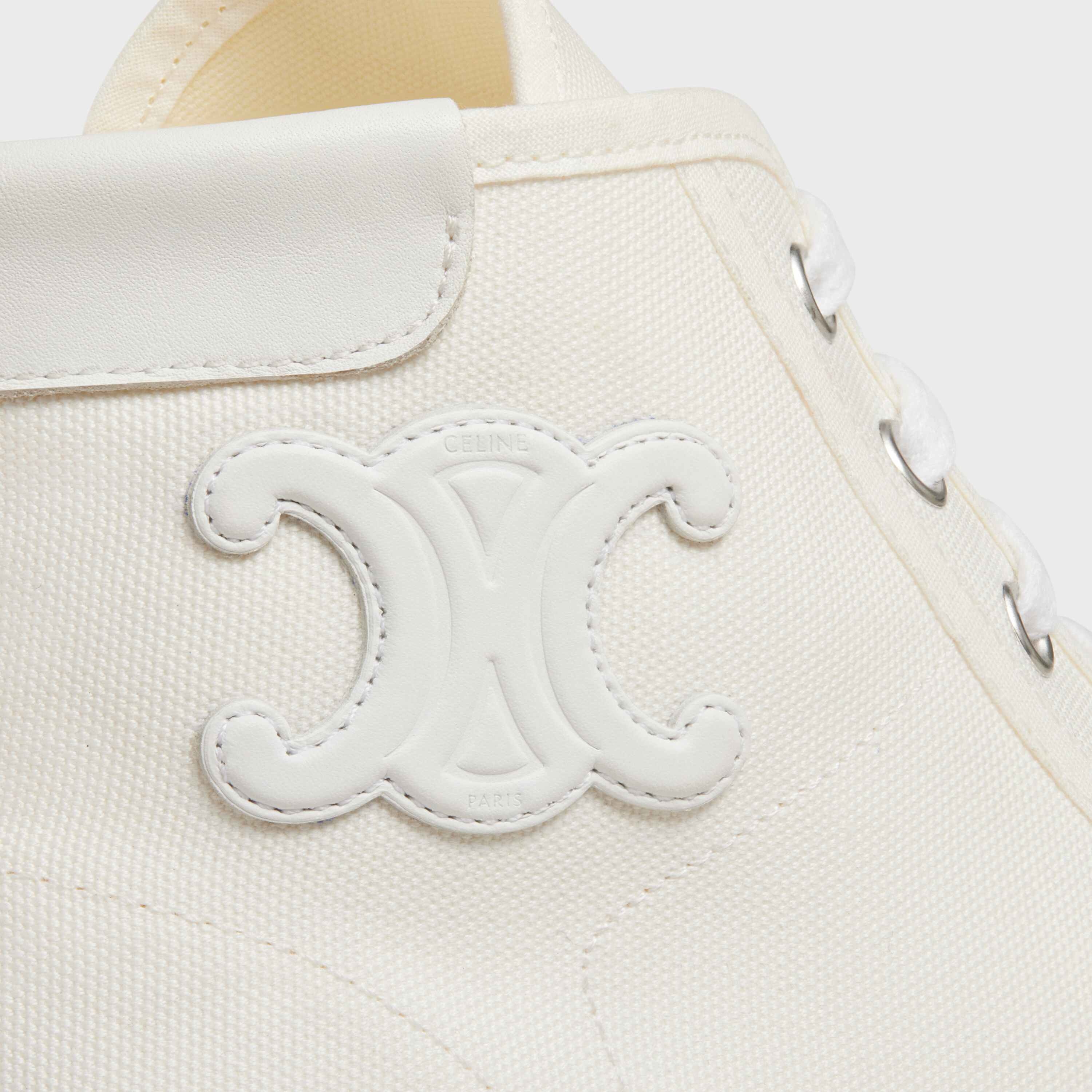 Celine Blank Mid Lace Up Sneaker with Toe Cap in Canvas and Calfskin - 5