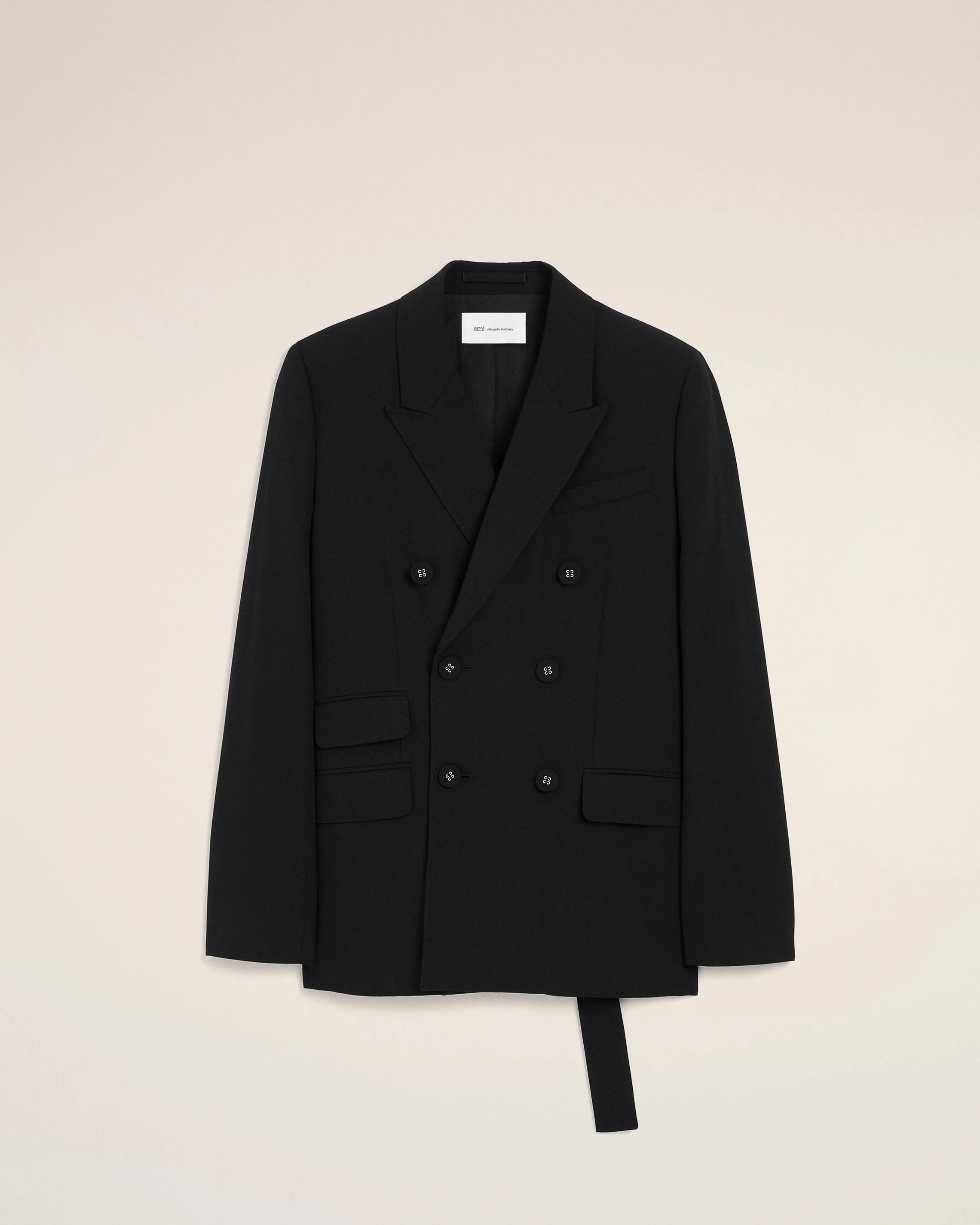 BLACK DOUBLE BREASTED WOOL BLAZER - 1