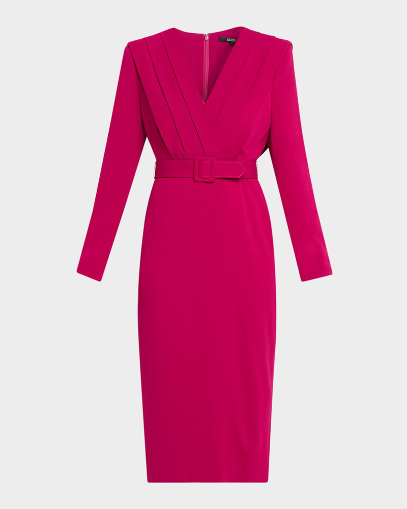 Stretch Crepe Belted V-Neck Midi-Dress 1