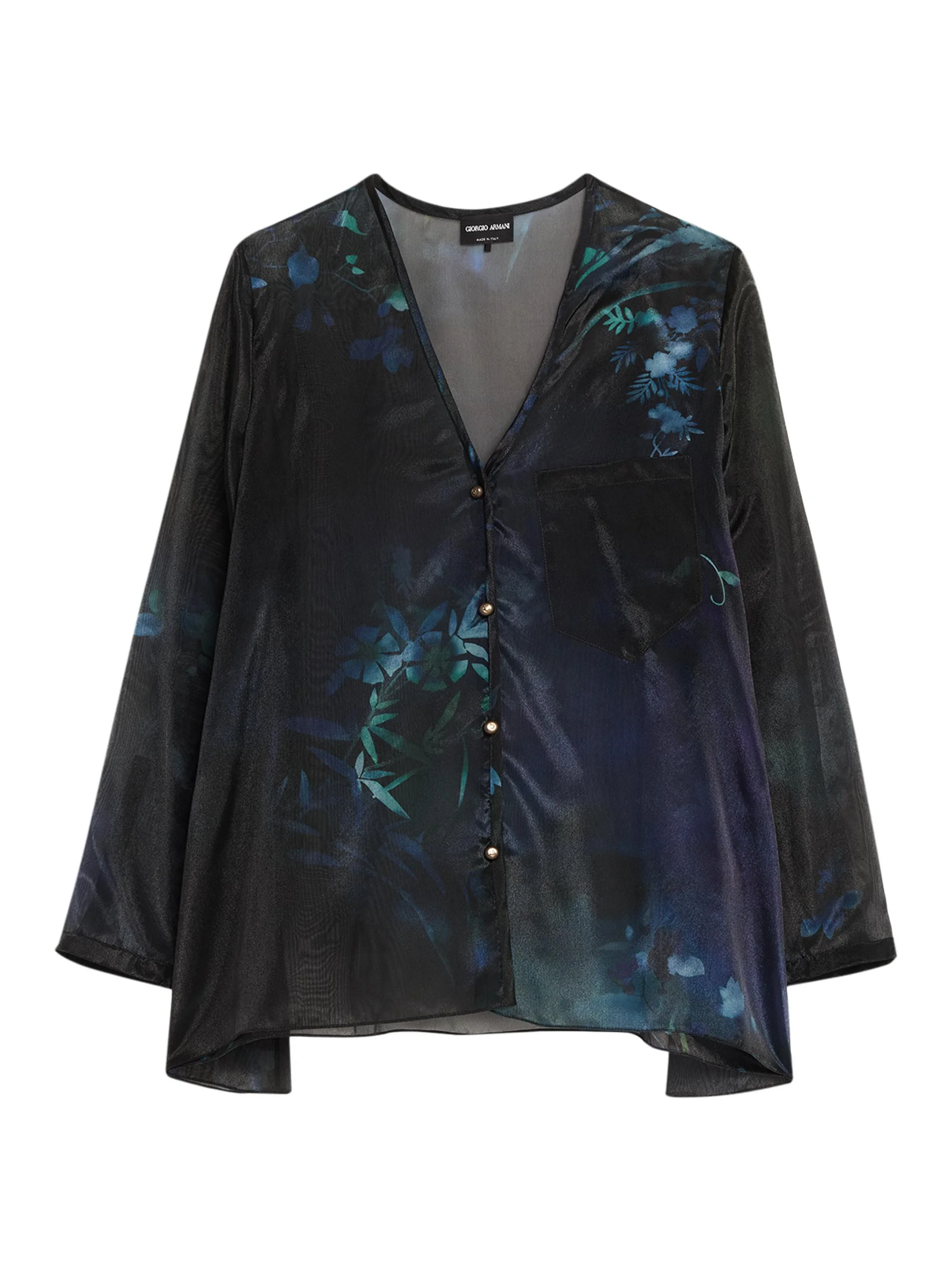Women's Floral Print Silk-Blend Blouse - Solid Black - 1
