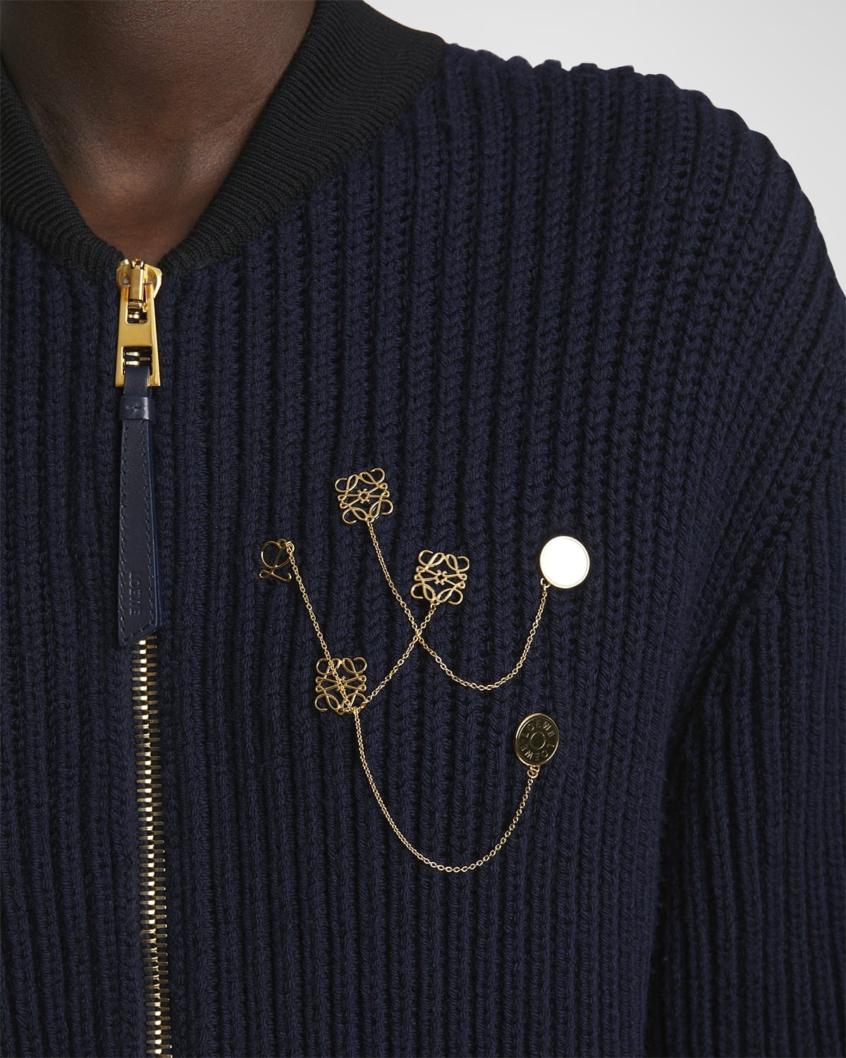 Logo Pin Ribbed Zip Wool Cardigan - 5