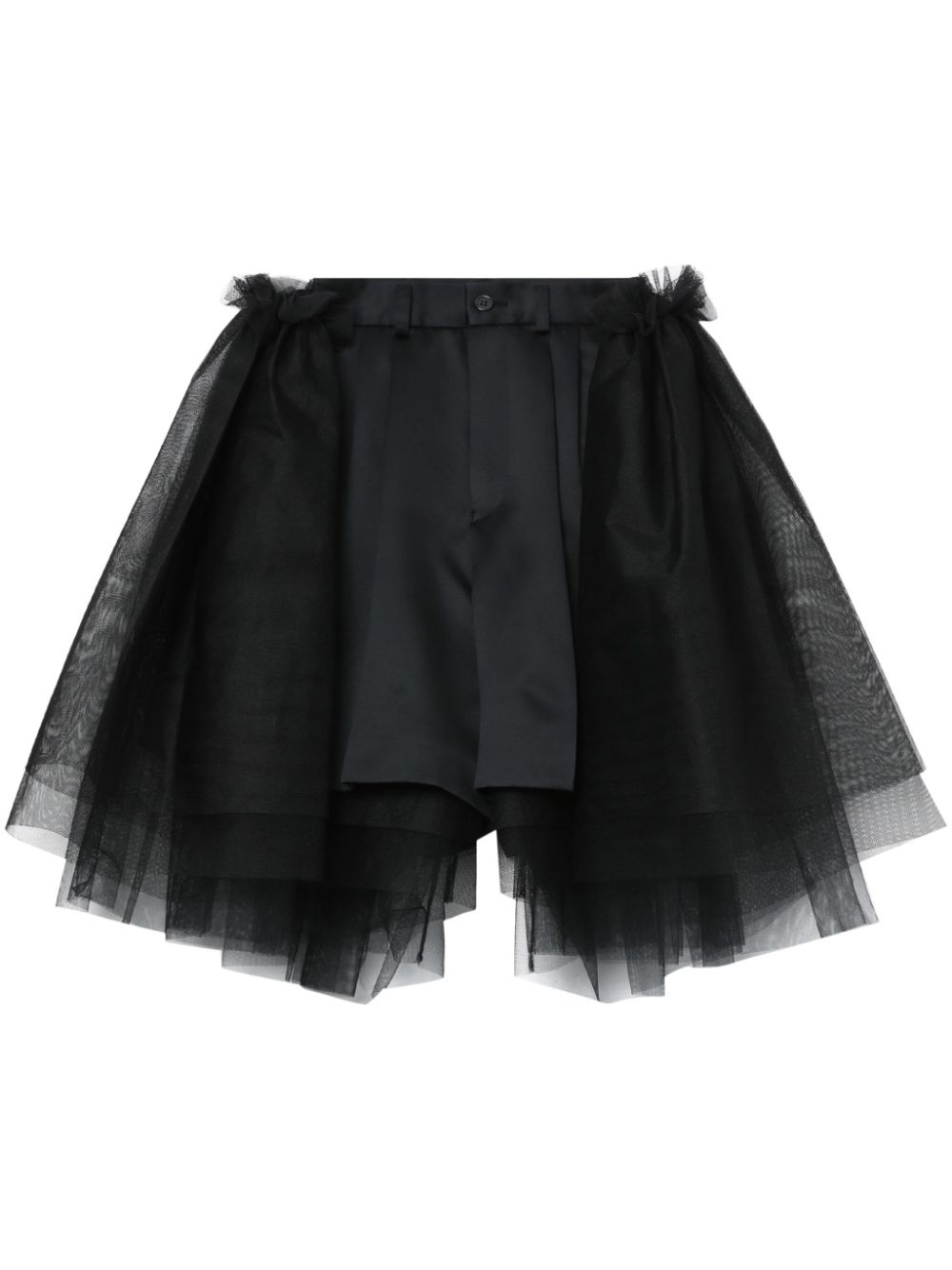 tulle-overlay tailored shorts - 1