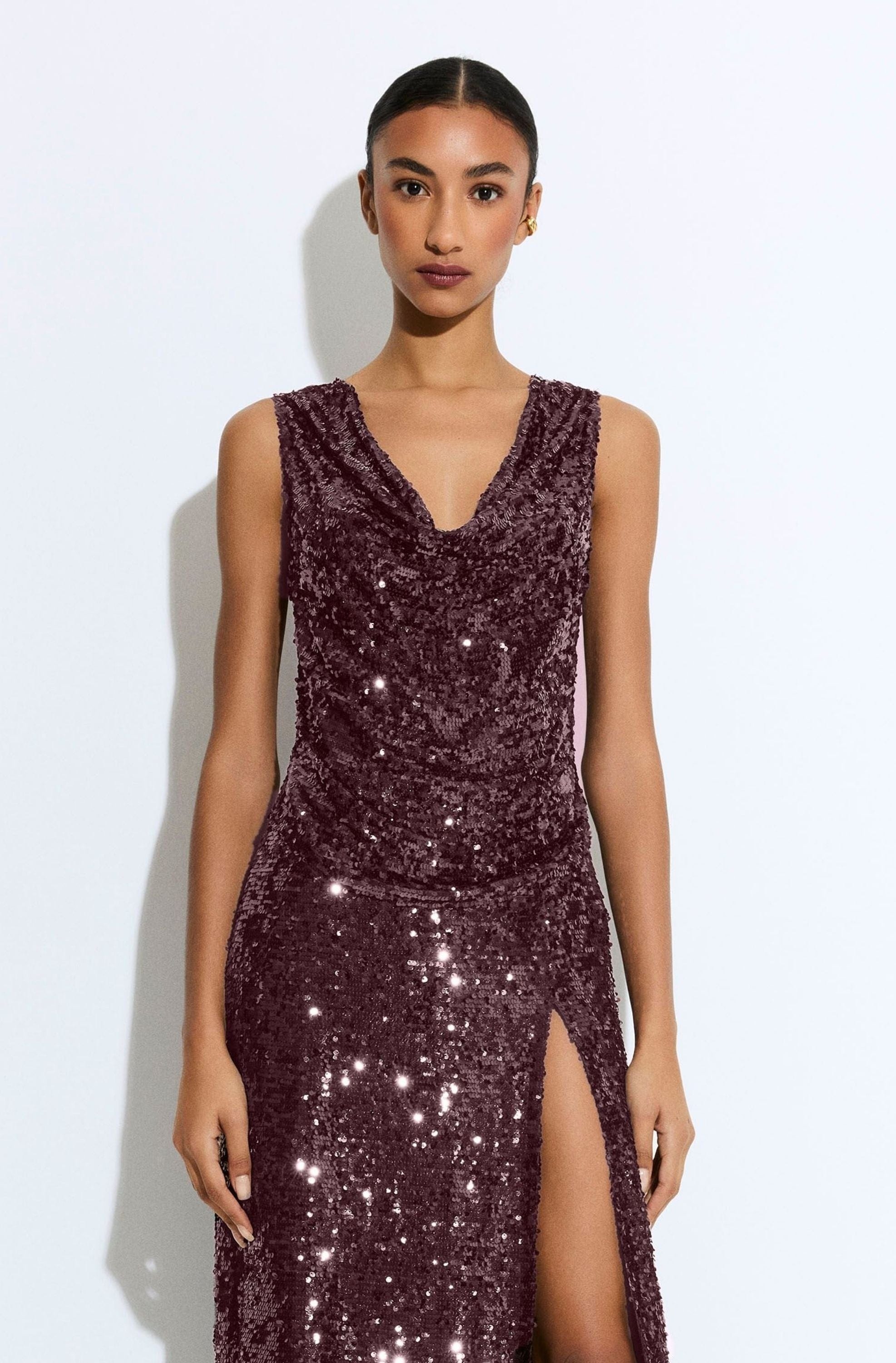 Sequin Cowl Neck Top - 2