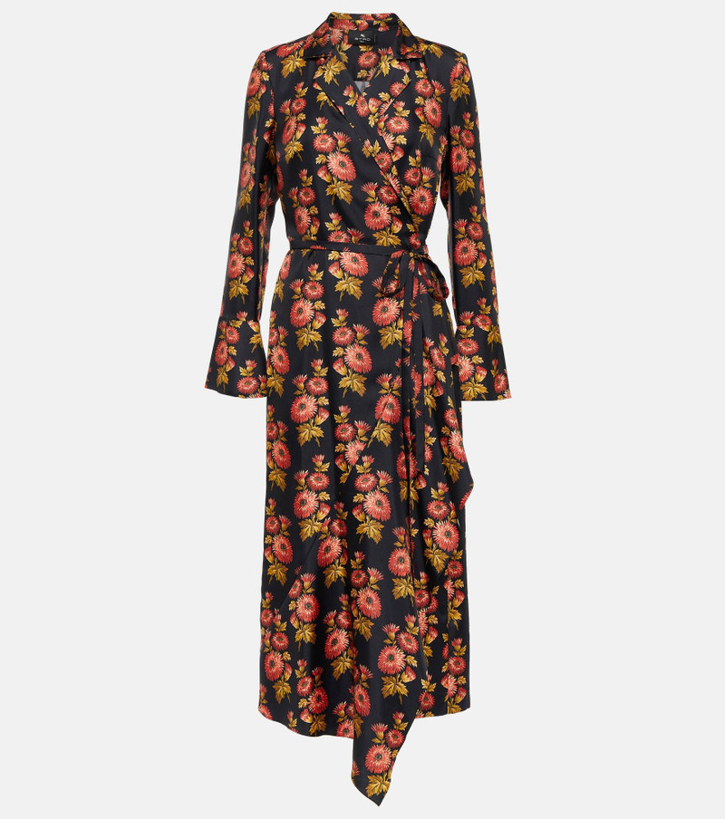 Floral silk twill midi wrap dress - 1