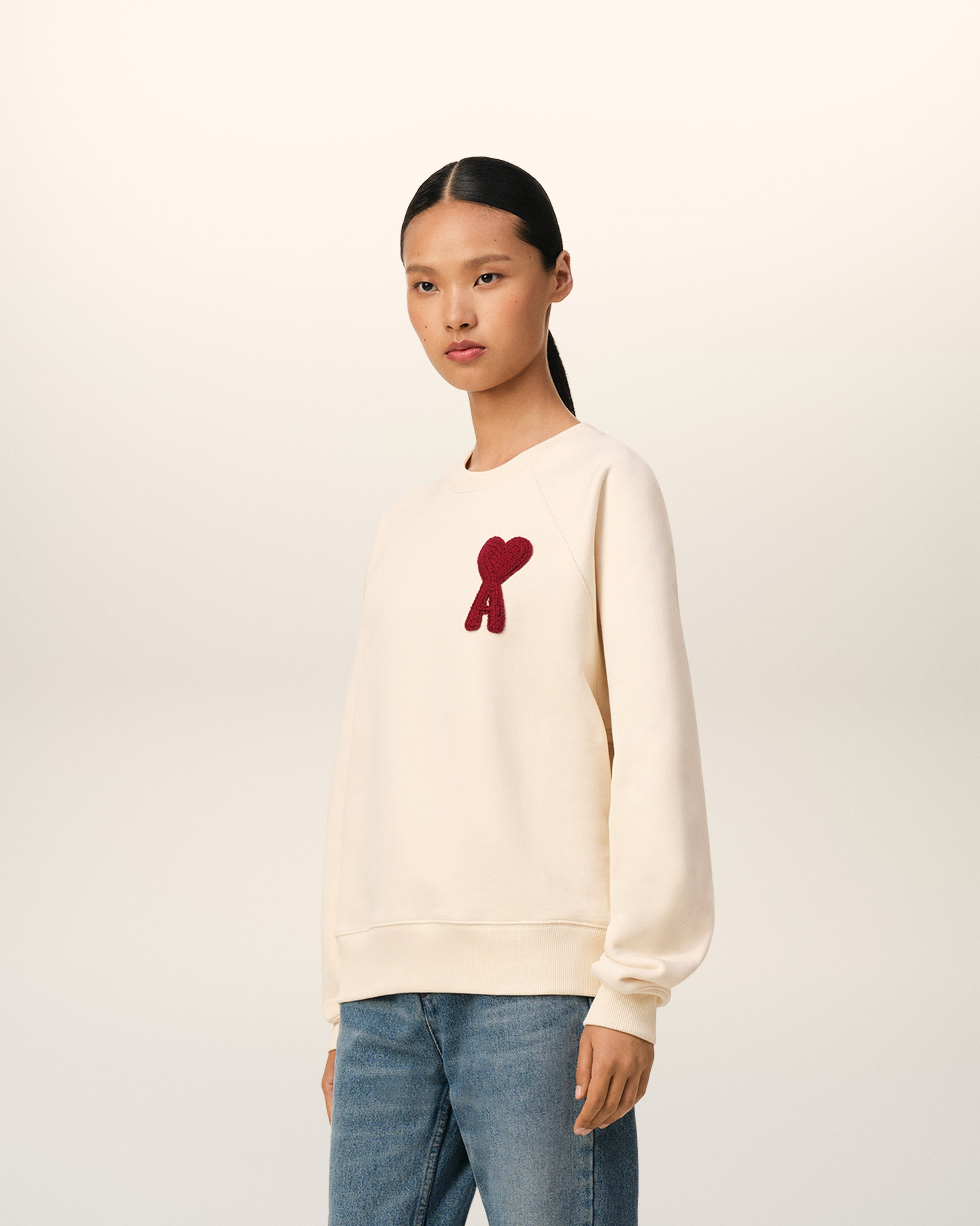 BEIGE COTTON AMI DE COEUR PATCH SWEATSHIRT - 6