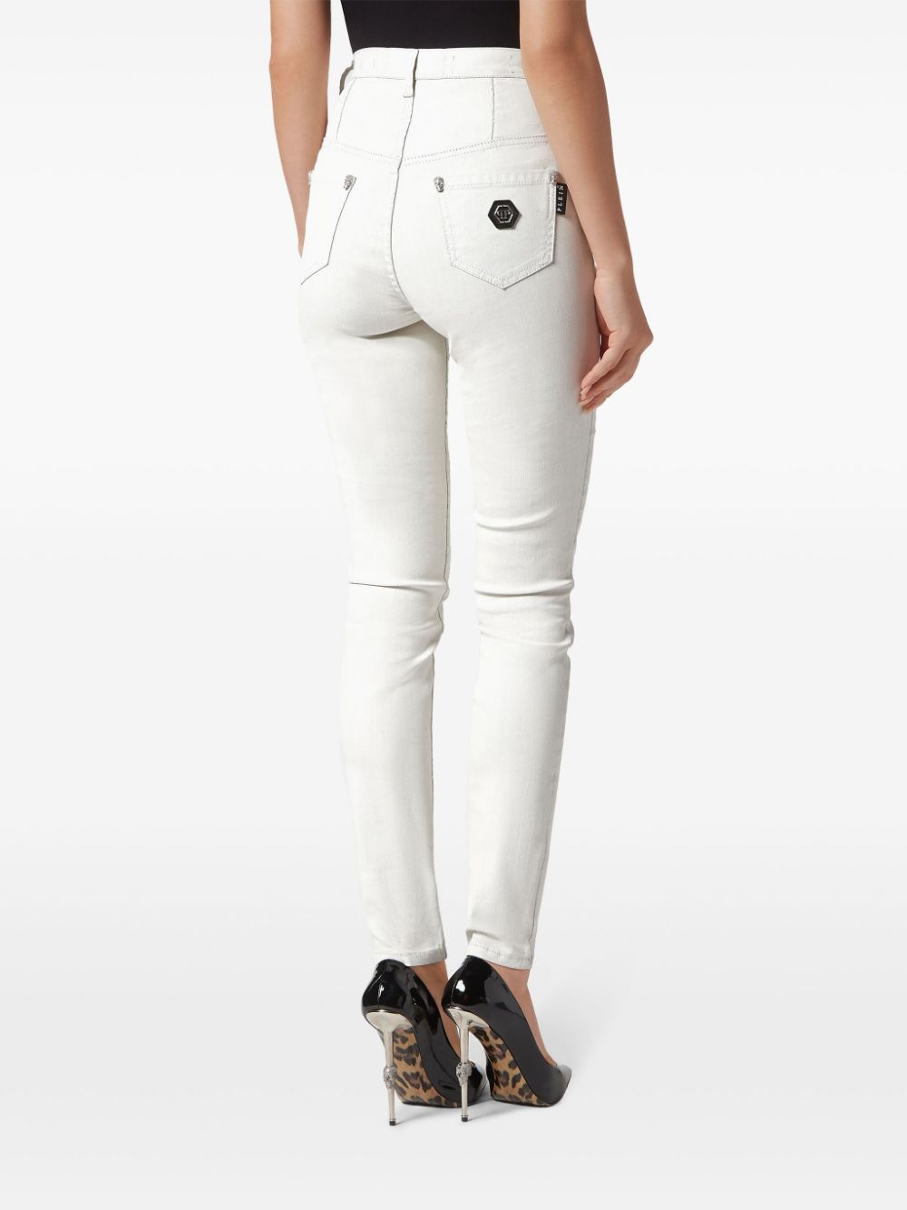 logo-appliqué high-waisted skinny jeans - 3