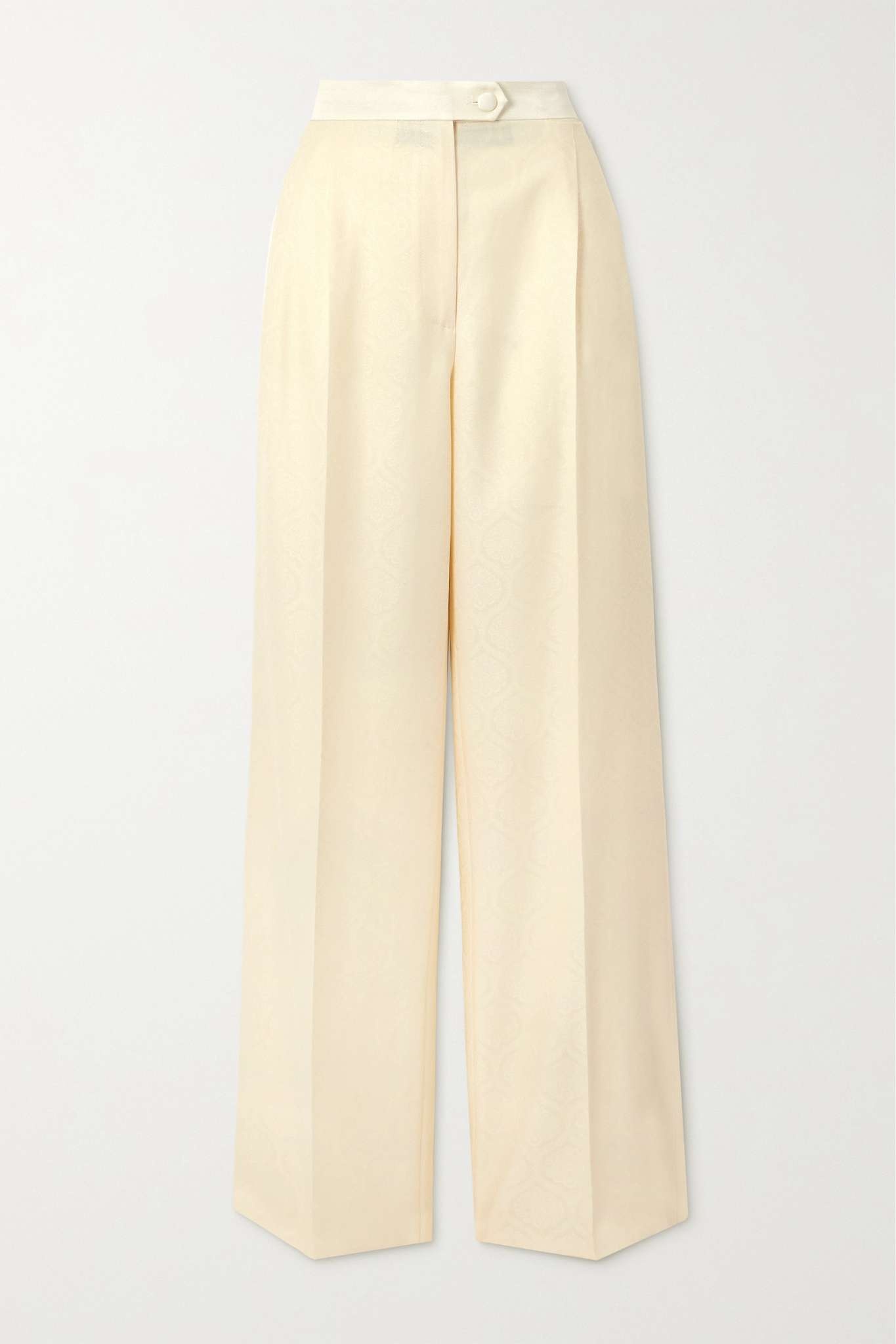 Pleated cotton and wool-blend jacquard wide-leg pants - 1