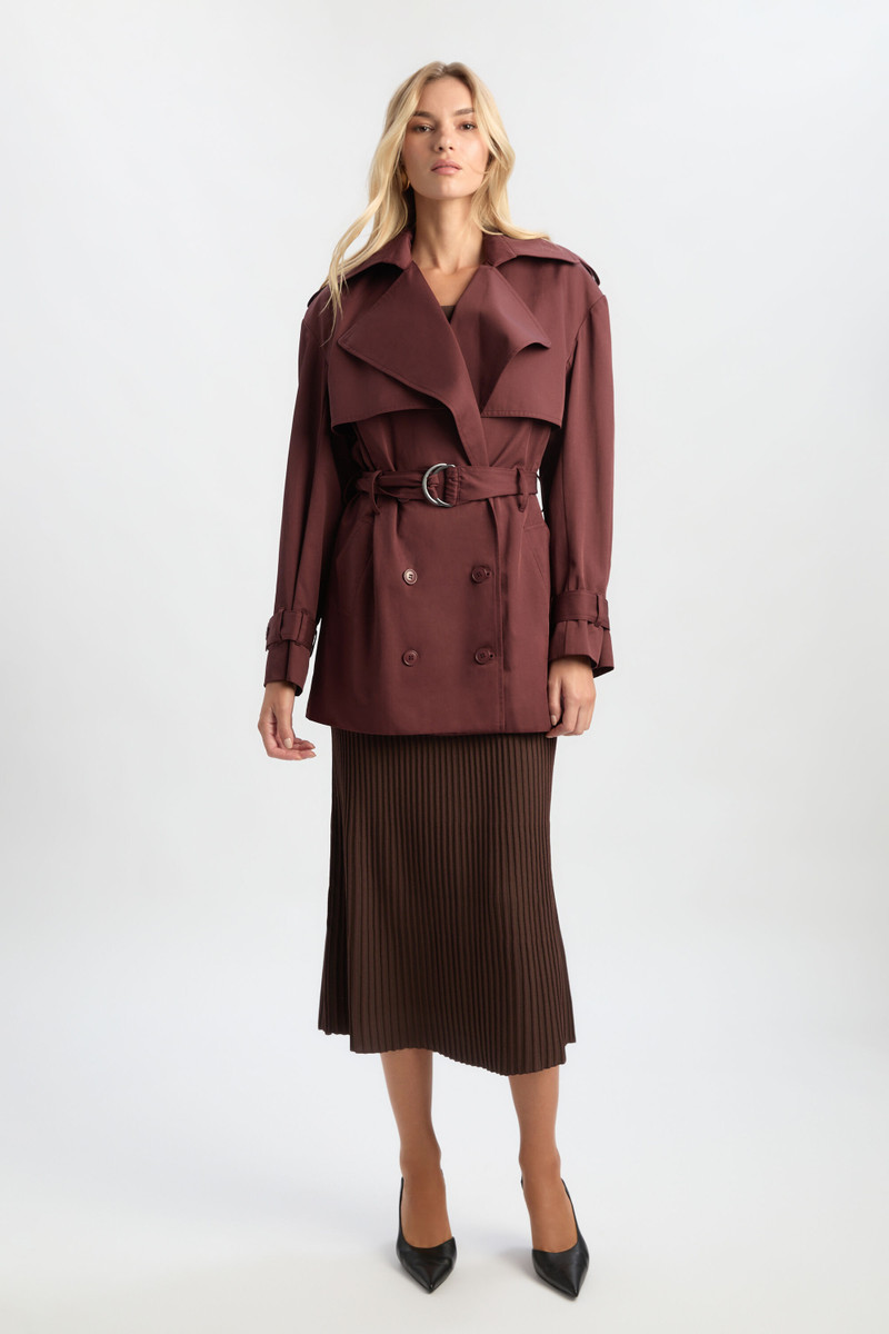BARDOT Aster Short Trench Coat In Deep Plum outlook