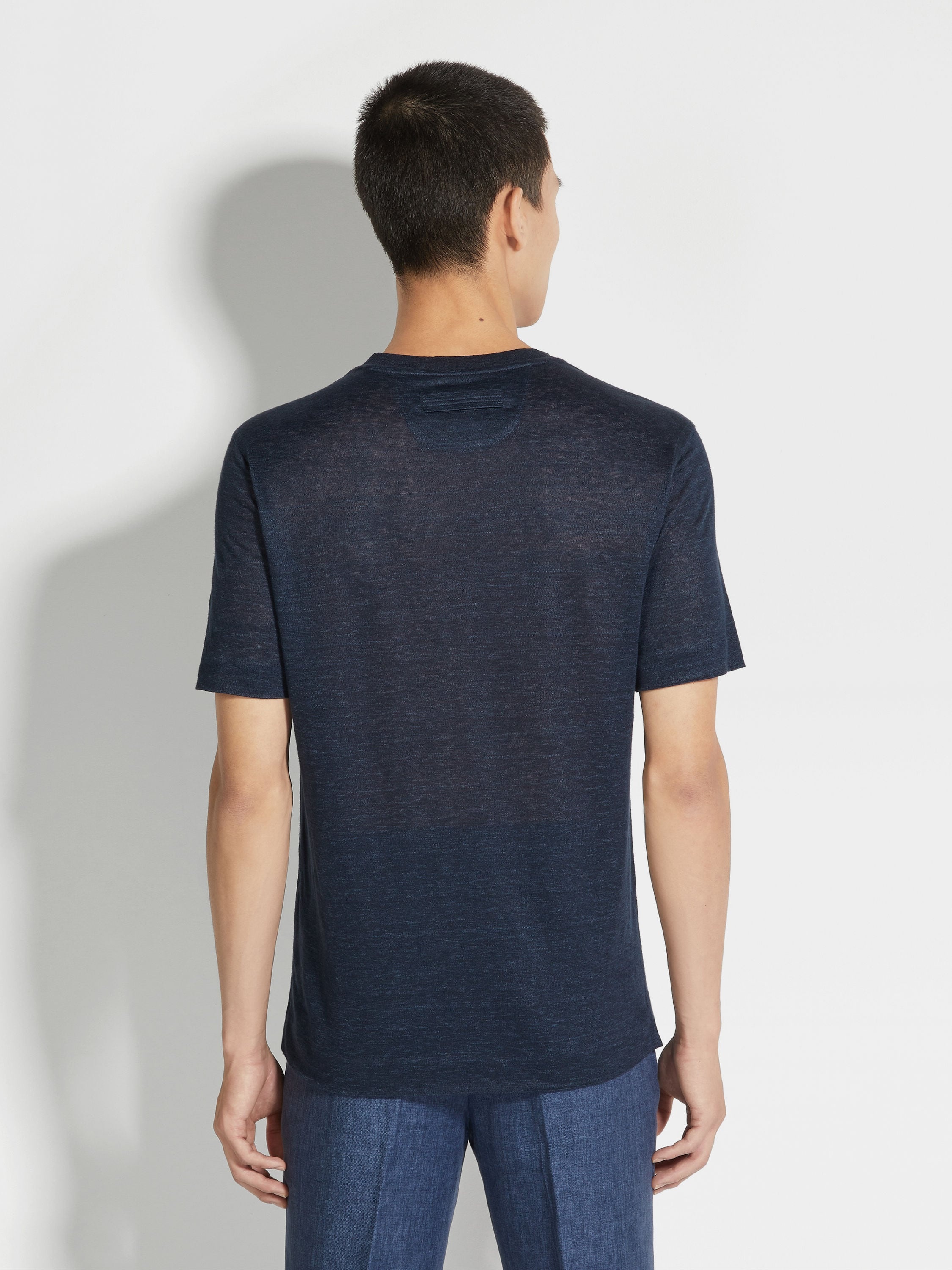 NAVY BLUE LINEN T-SHIRT - 5