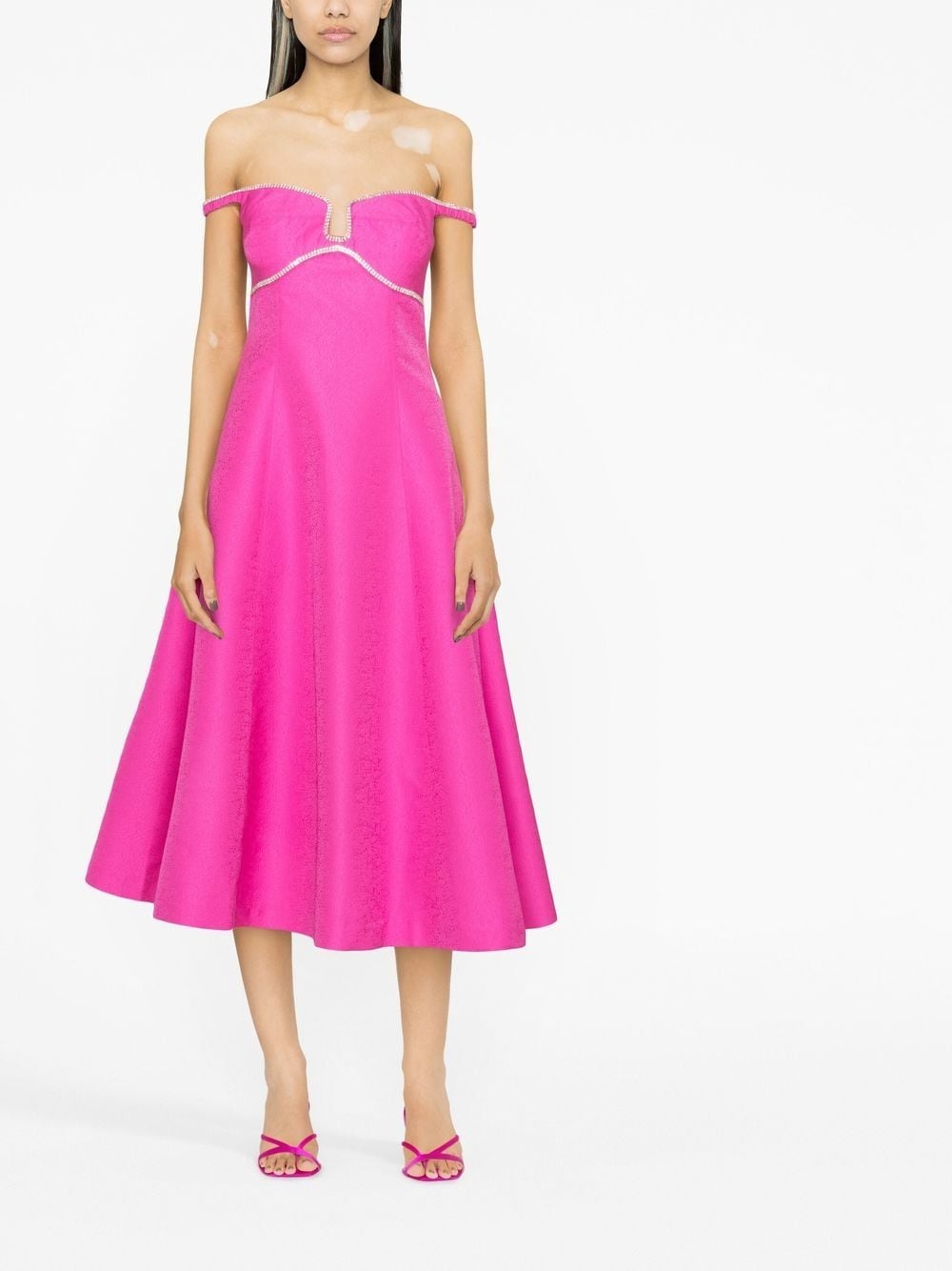 off-shoulder flared midi dress - 2
