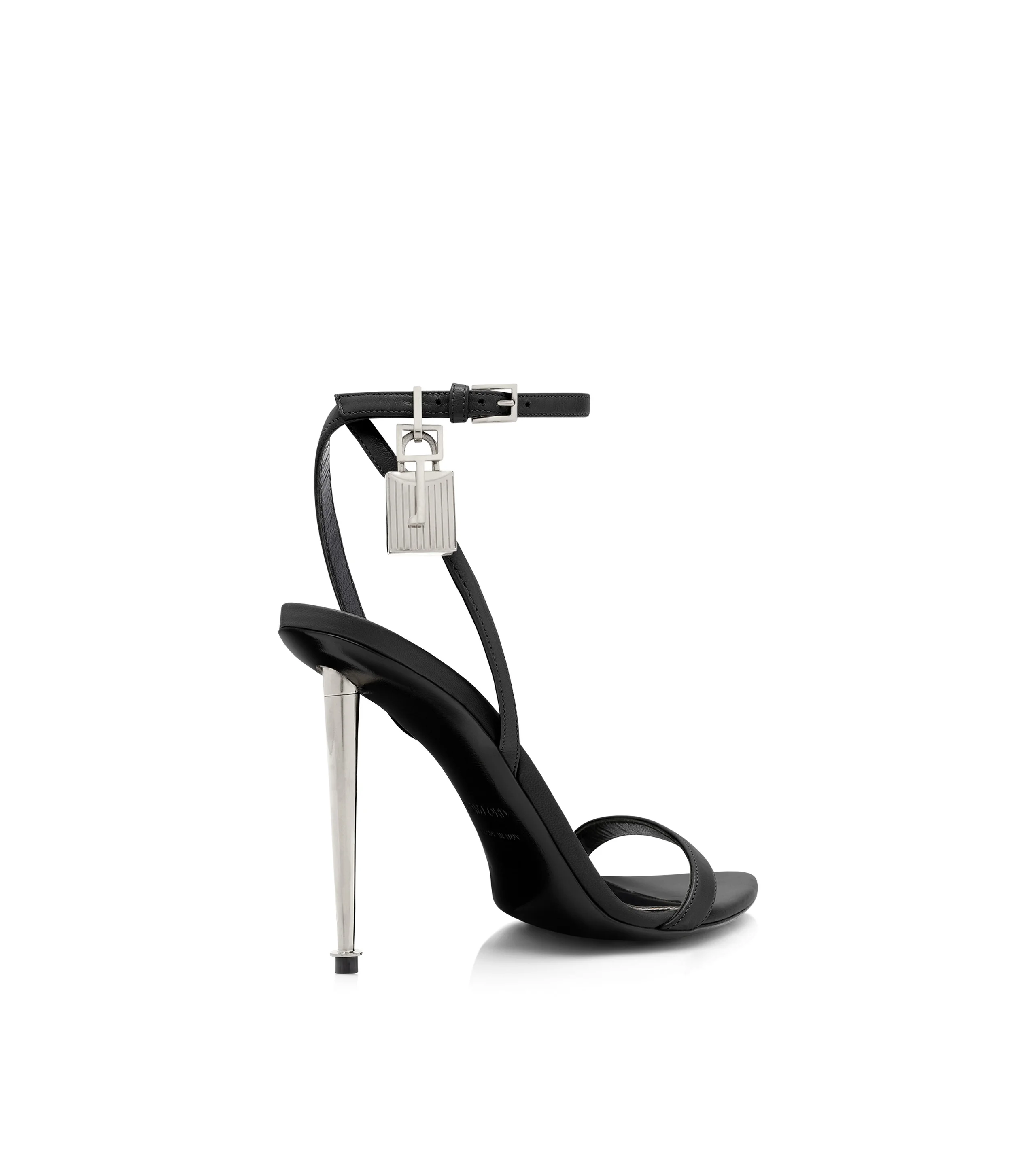 SHINY LEATHER PADLOCK POINTY NAKED SANDAL - 1