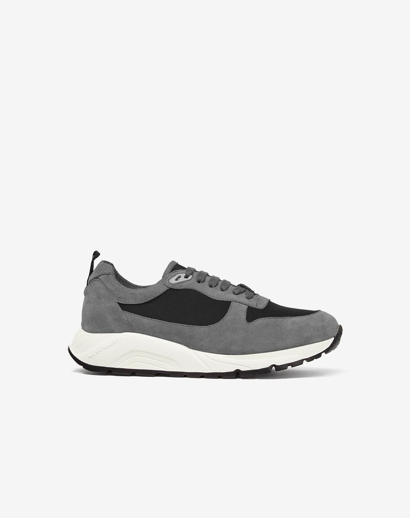 Green/grey nylon and suede running shoes 1