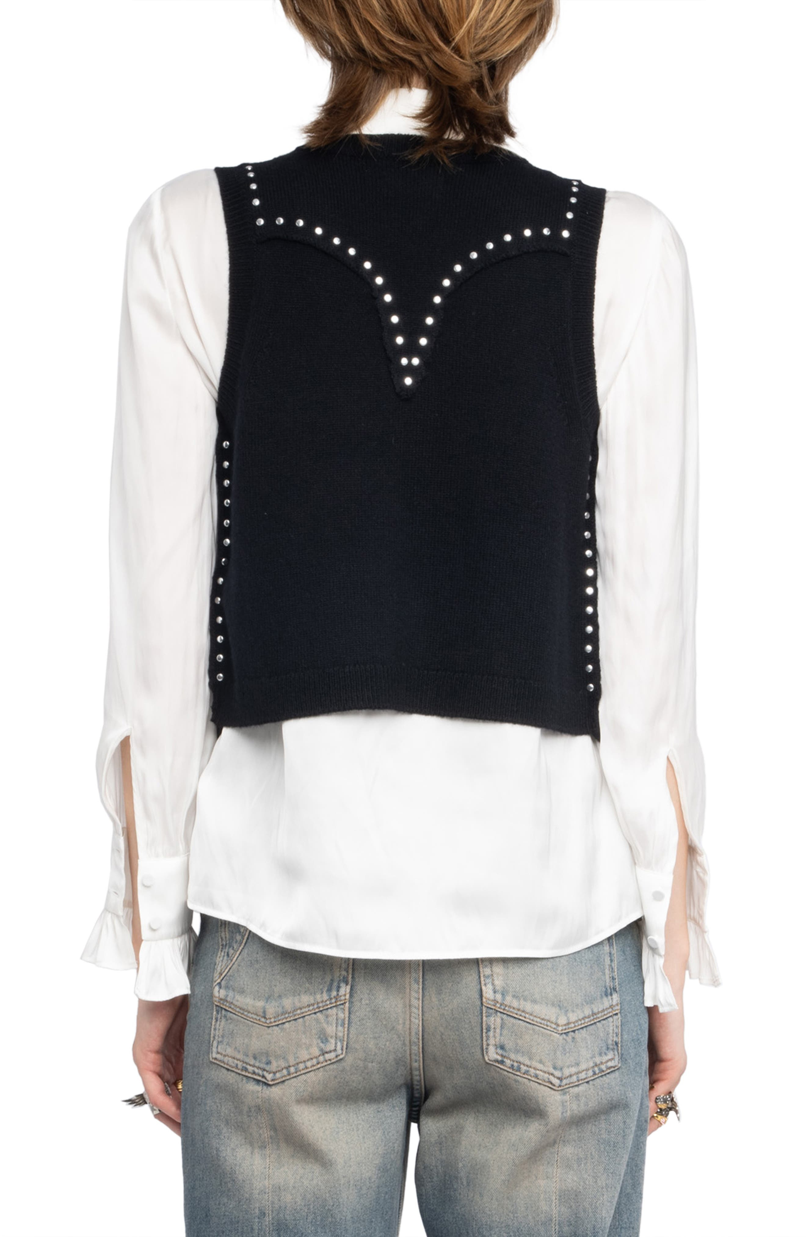 Zadig & Voltaire Dublin Stud Detail Wool & Cashmere Sweater Vest in Black at Nordstrom - 2