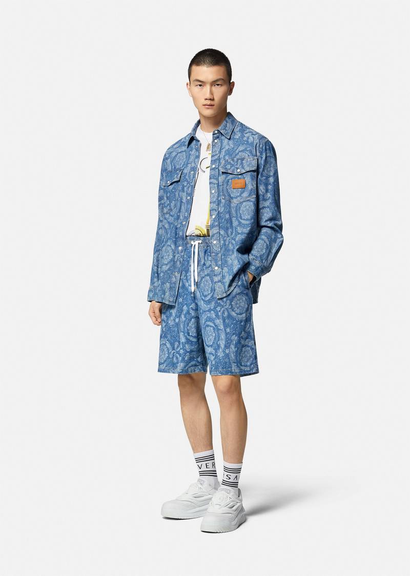 VERSACE Barocco Silhouette Denim Shorts outlook