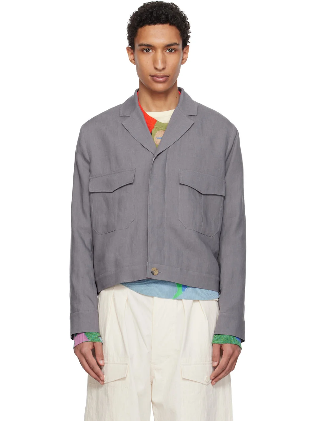 Purple Linen Open-Collar Jacket - 1