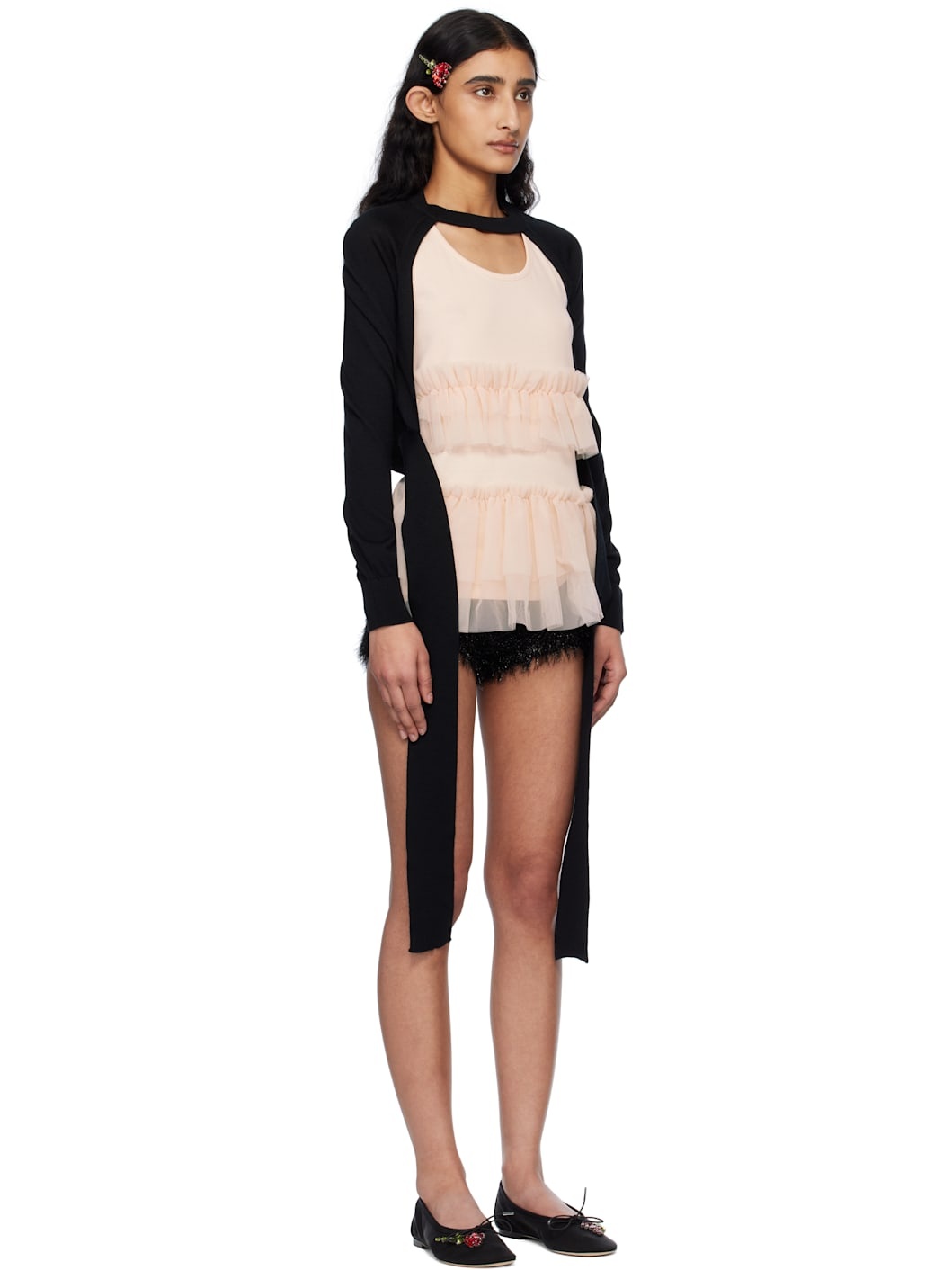 Black Cropped Cut-Out Cardigan - 2