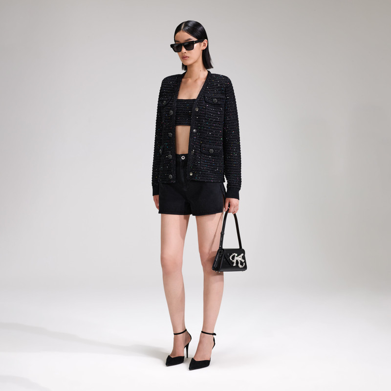 Black Sequin Long Knit Cardigan 2