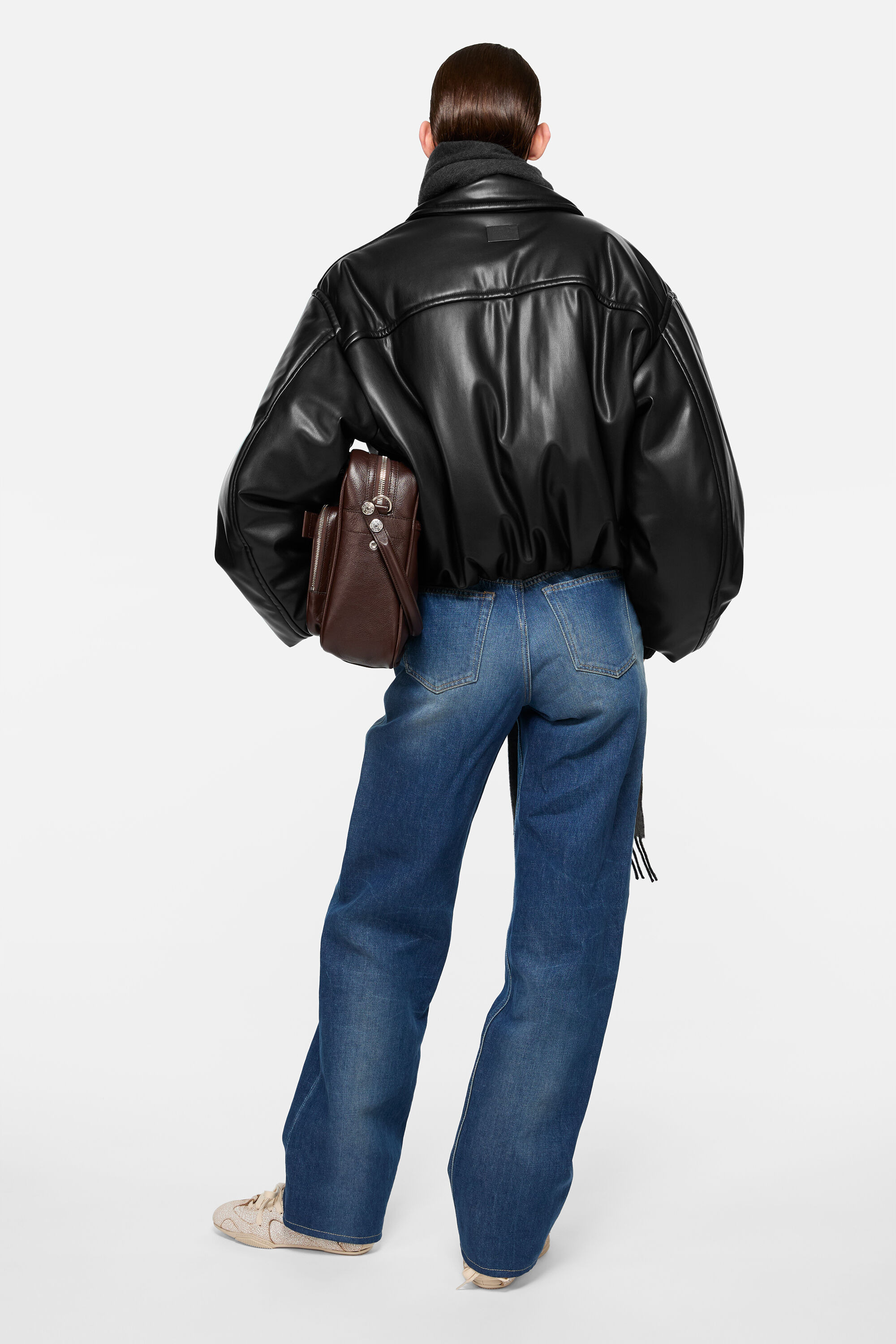Faux leather bomber jacket - Black - 3