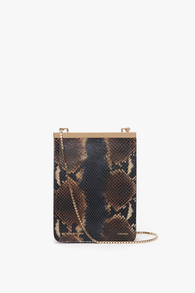 Victoria Beckham Frame Purse In Navy-Brown Leather outlook