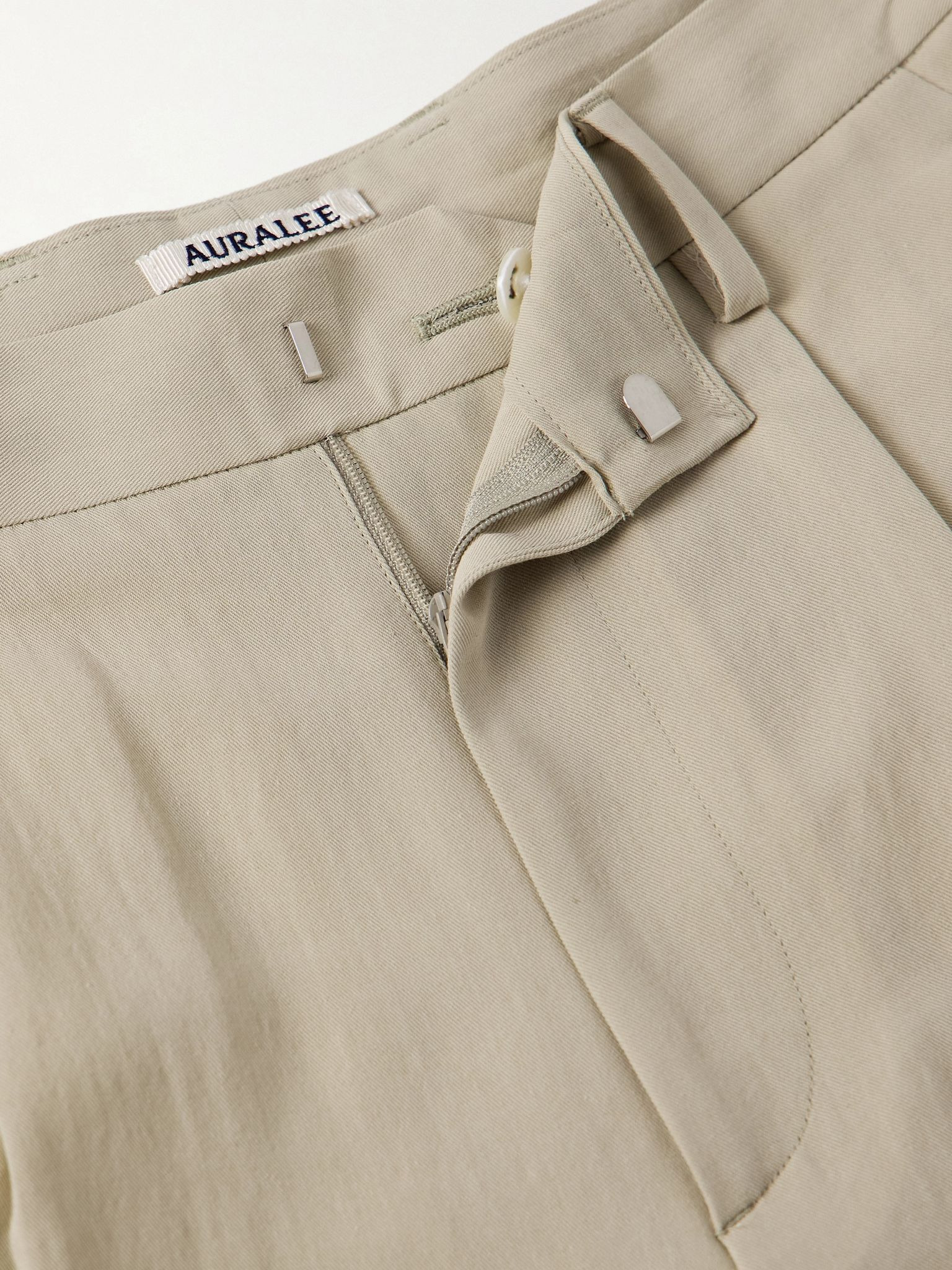 Straight-Leg Pleated Cotton and Wool-Blend Gabardine Trousers Beige - 6