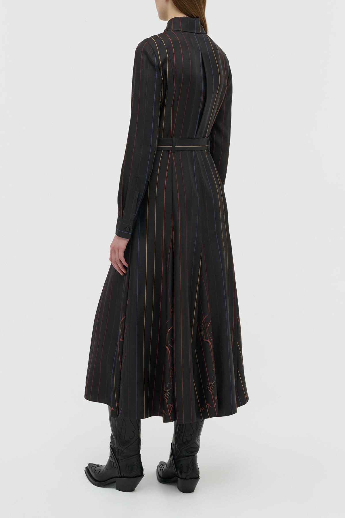 Galway Shirtdress in Charcoal Multi Pinstripe Silk Twill - 4