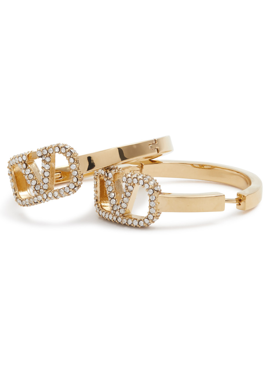 VLogo crystal-embellished hoop earrings - 3