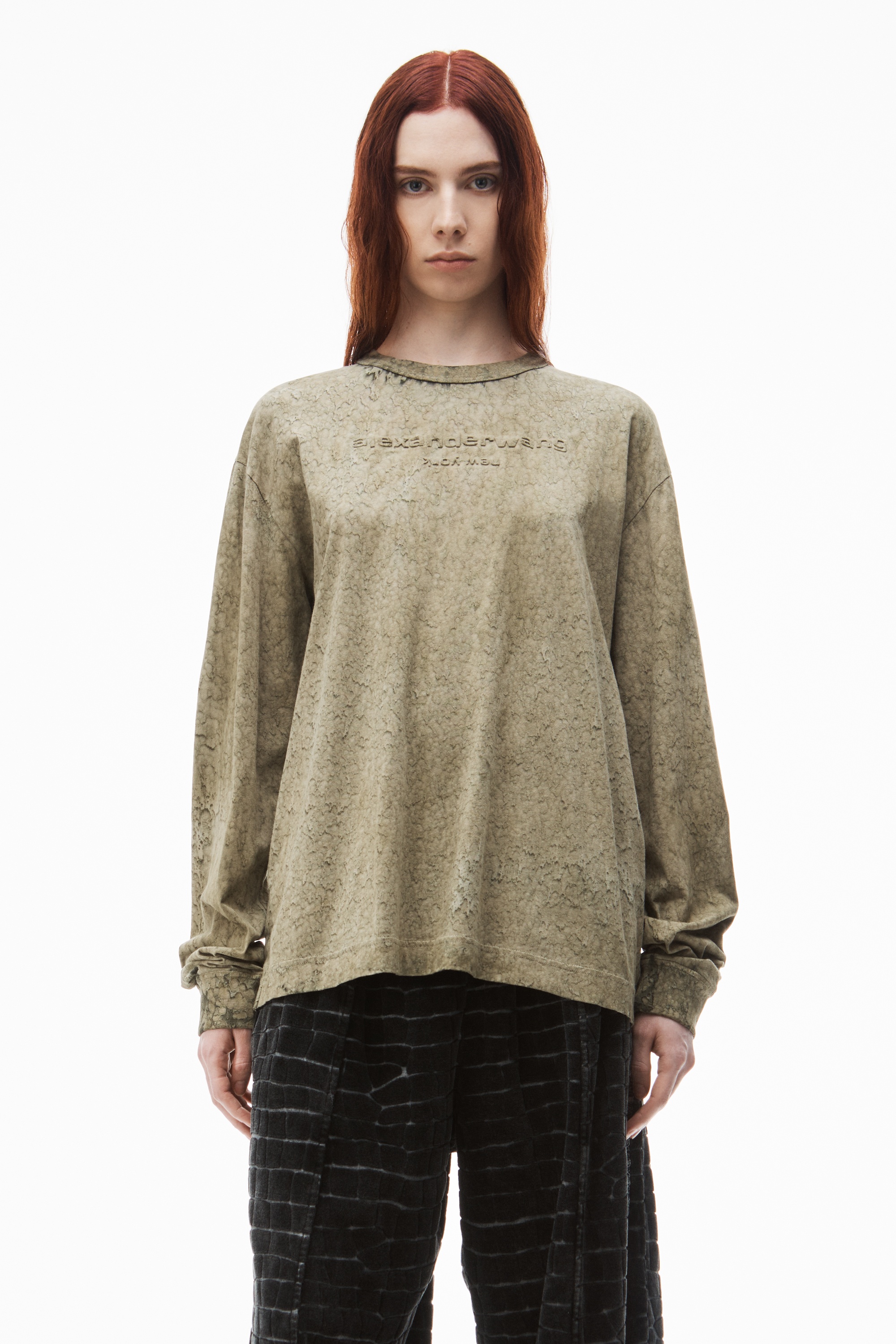 Logo Embossed Splatter Wash Longsleeve in Cotton Hemp Jersey - 2