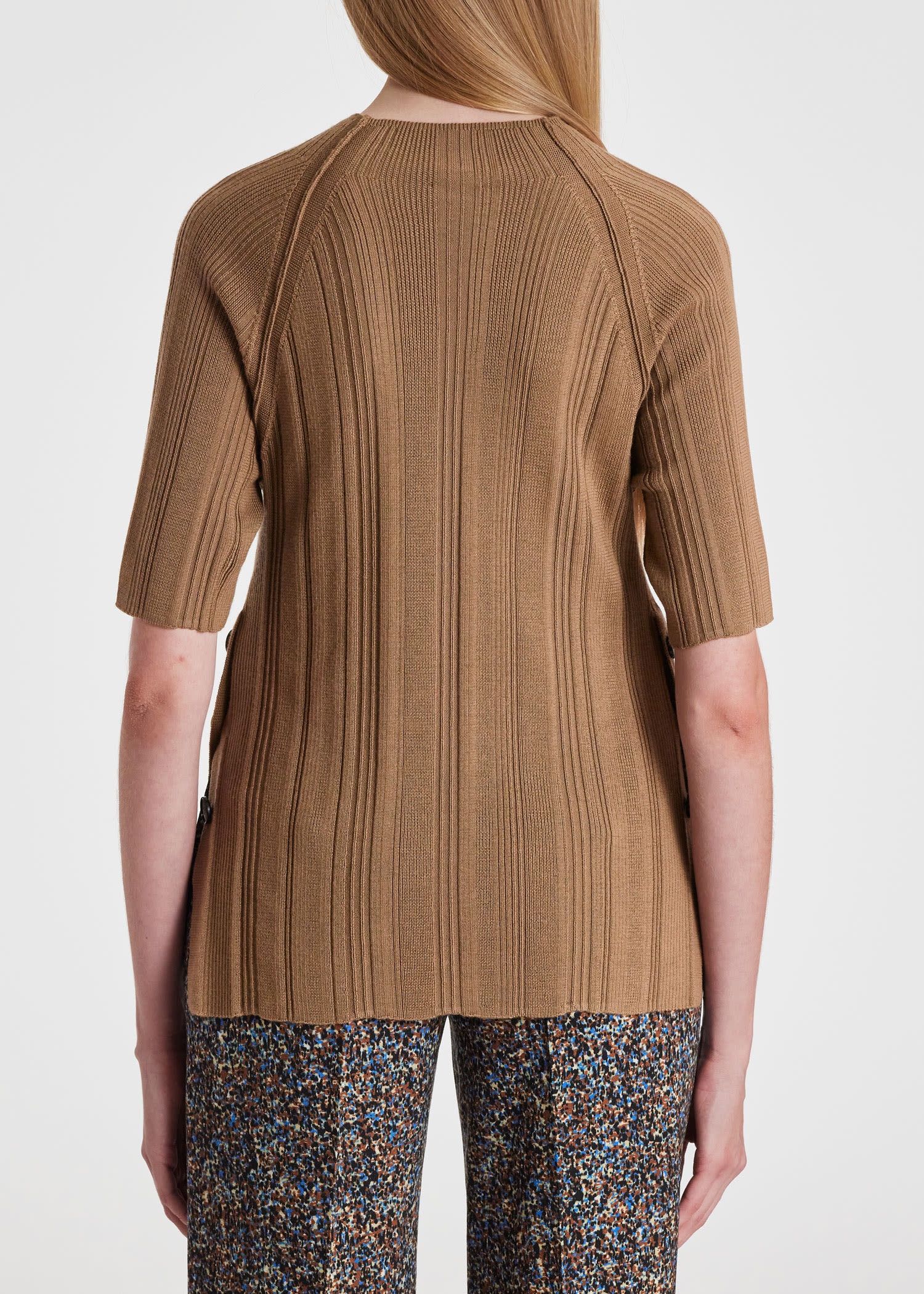 Camel 'Shadow Stripe' Knitted Funnel Neck Top - 4