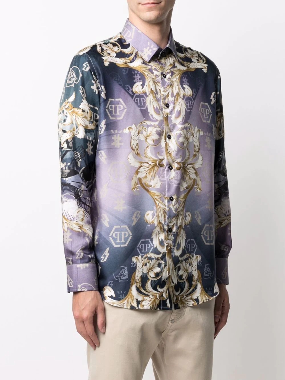 baroque-print logo shirt - 3