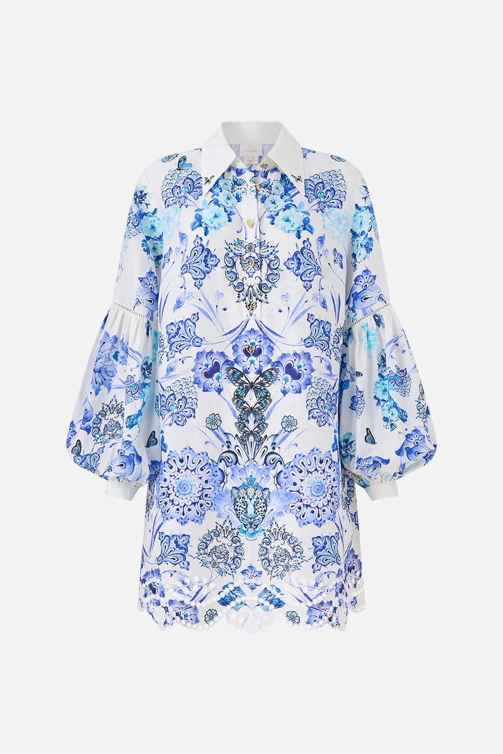 SHIRT DRESS WITH BLOUSON SLEEVE - 1