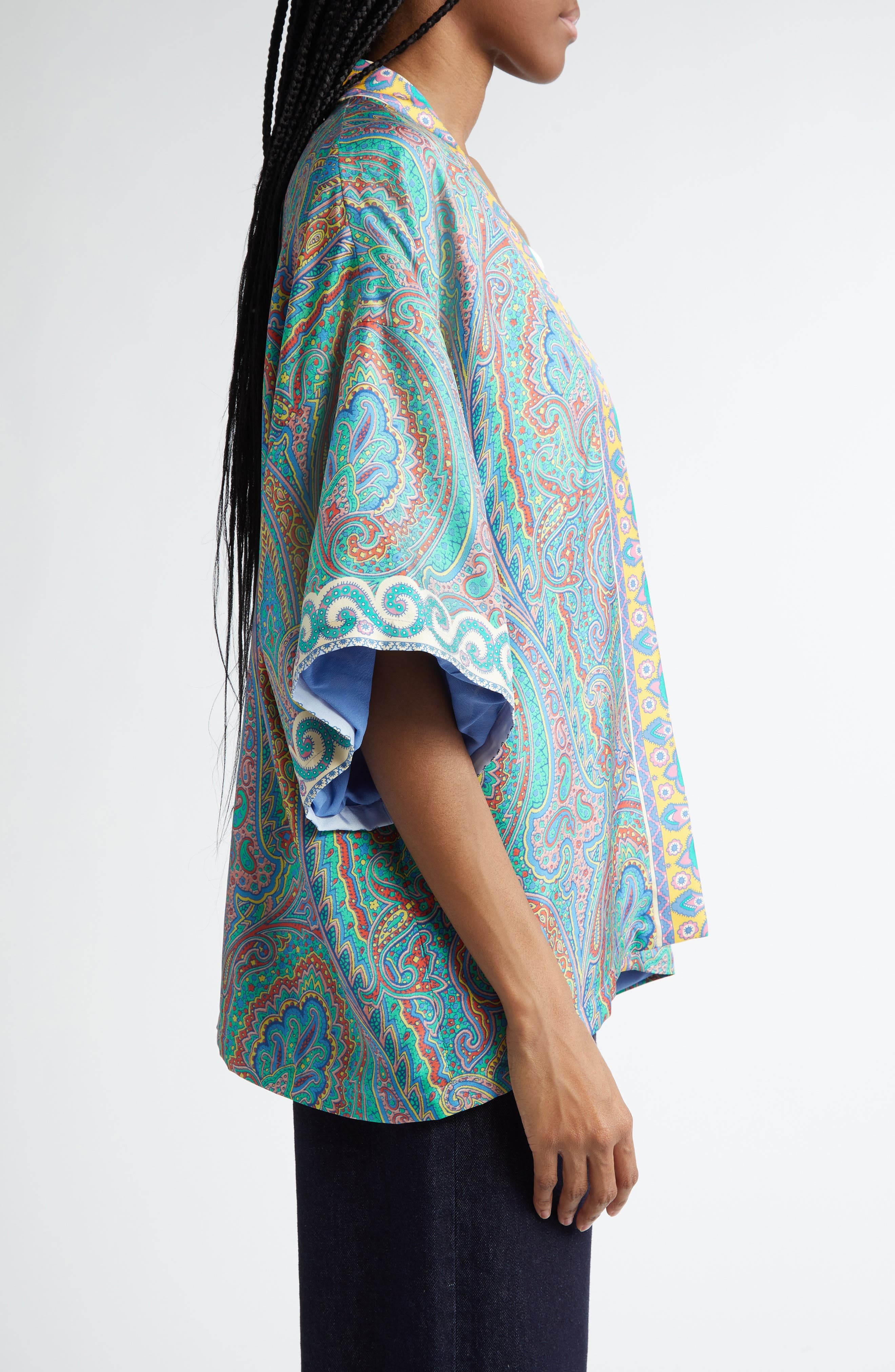 Etro Paisley Silk Cape in Green Print at Nordstrom - 2