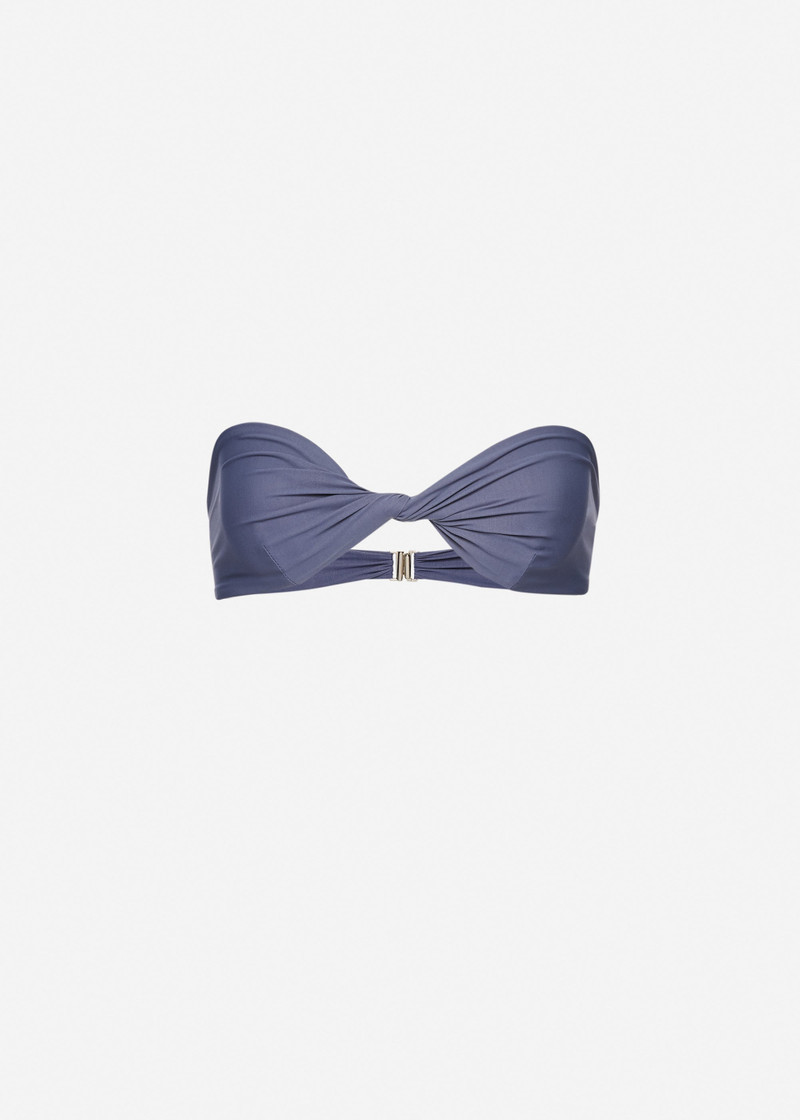 Twisted bandeau swim top in blue 1