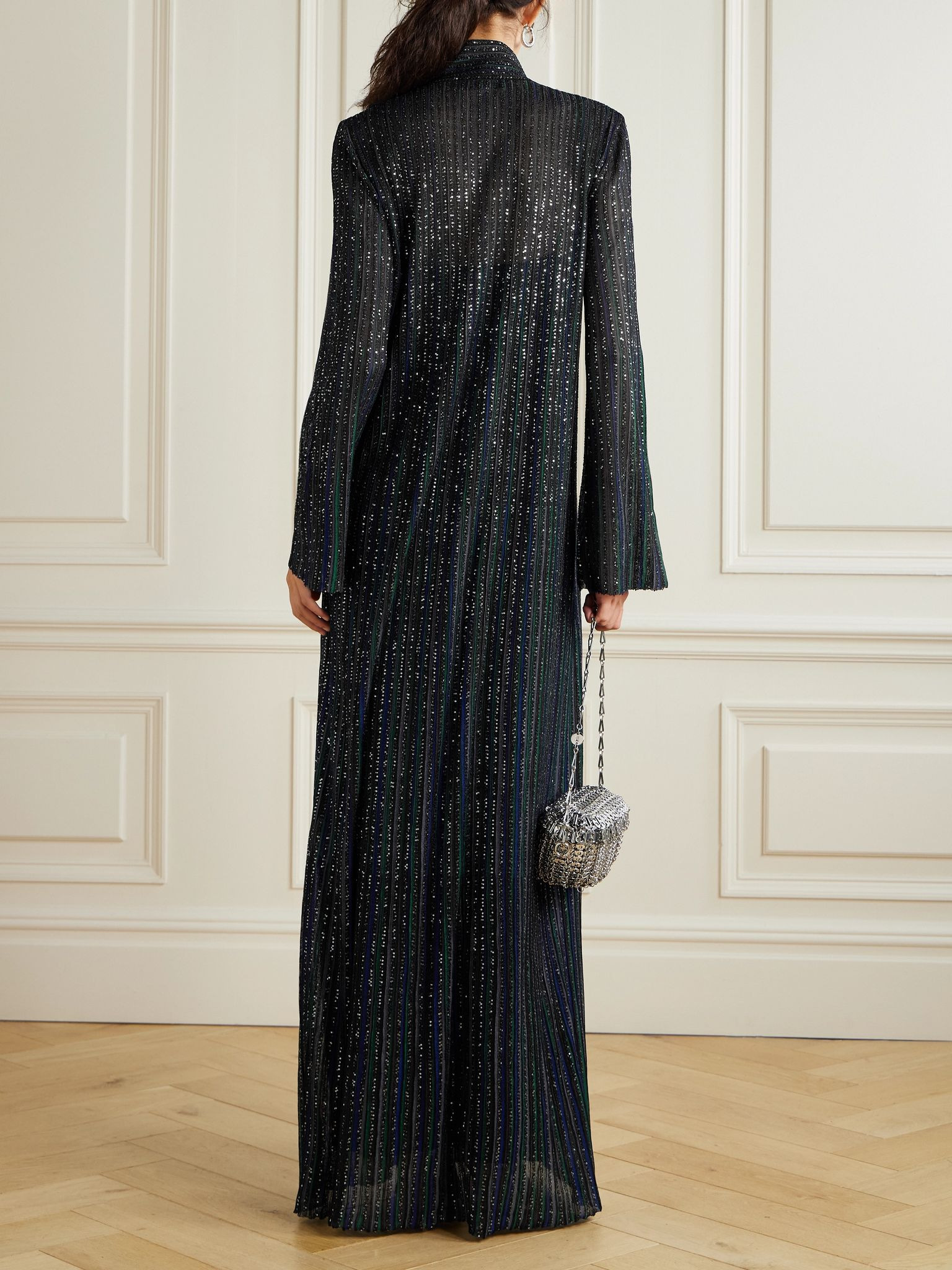 Sequin-embellished striped crochet-knit maxi dress Black - 3