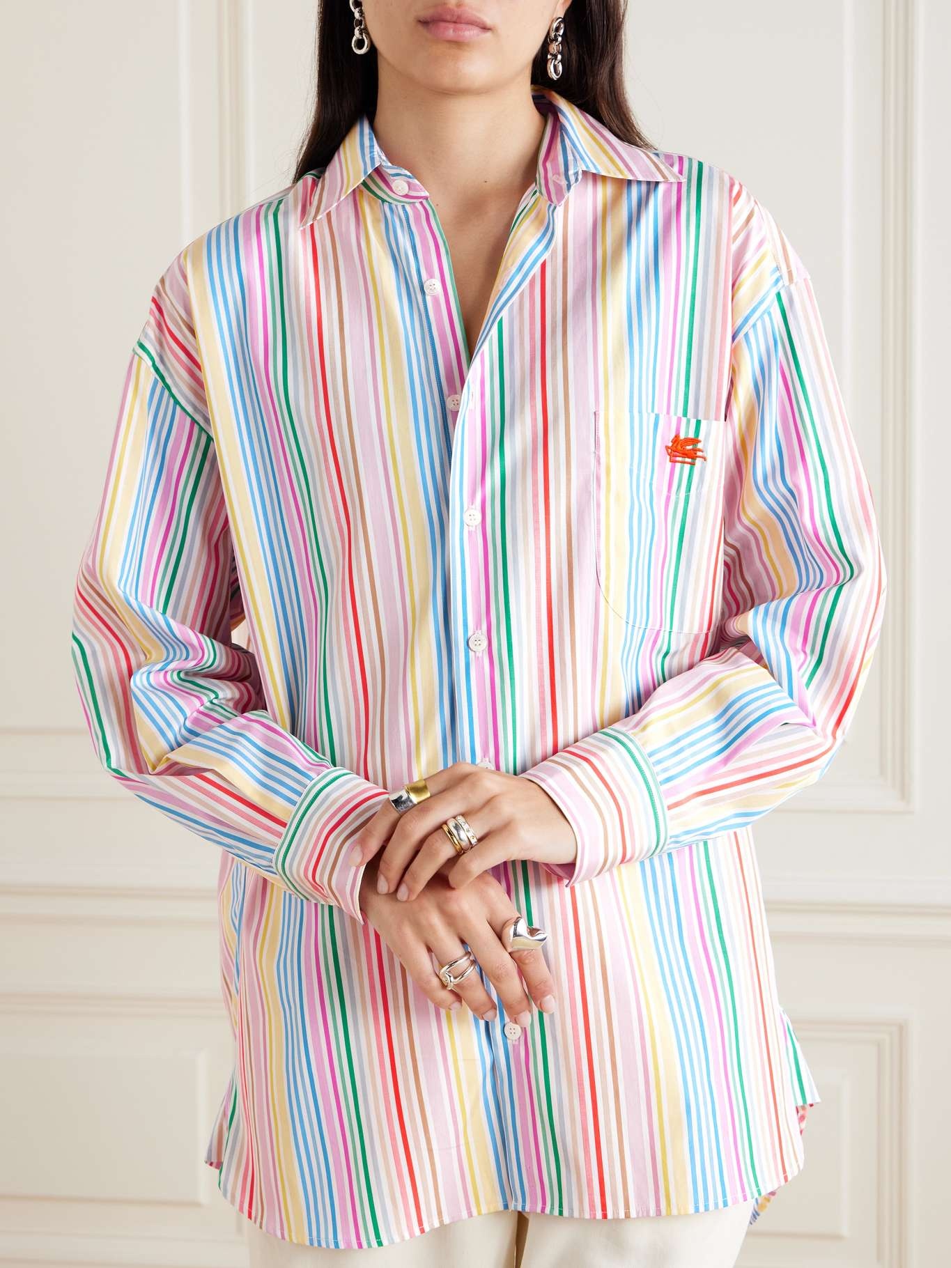 Logo-embroidered striped cotton-poplin shirt - 3