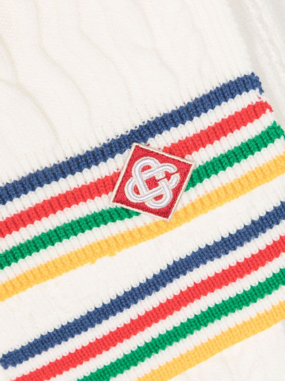 STRIPED CABLE-KNIT WOOL SCARF - 2