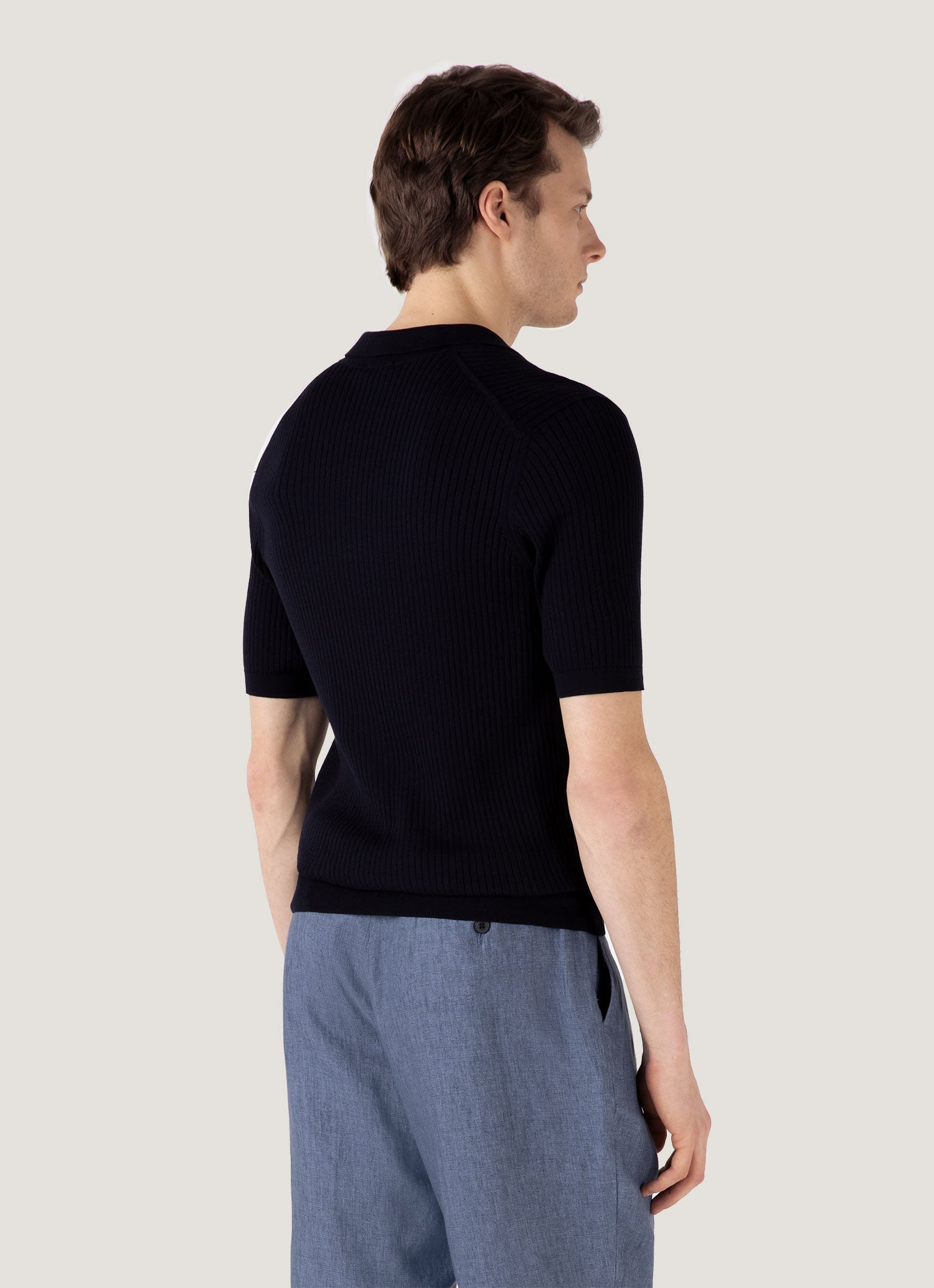 Fine Rib Silk Cotton Polo Shirt - 5