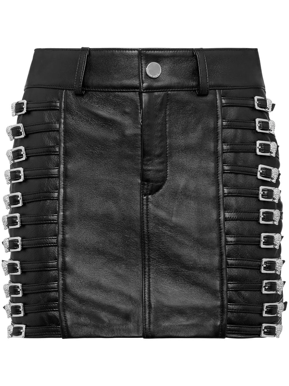 crystal-embellished leather mini skirt - 1